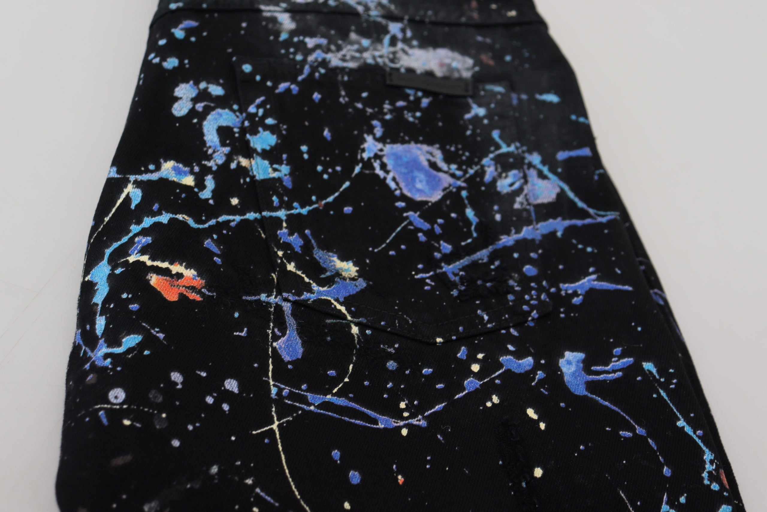 Black Cotton Color Splash Print Denim Jeans - ventzia