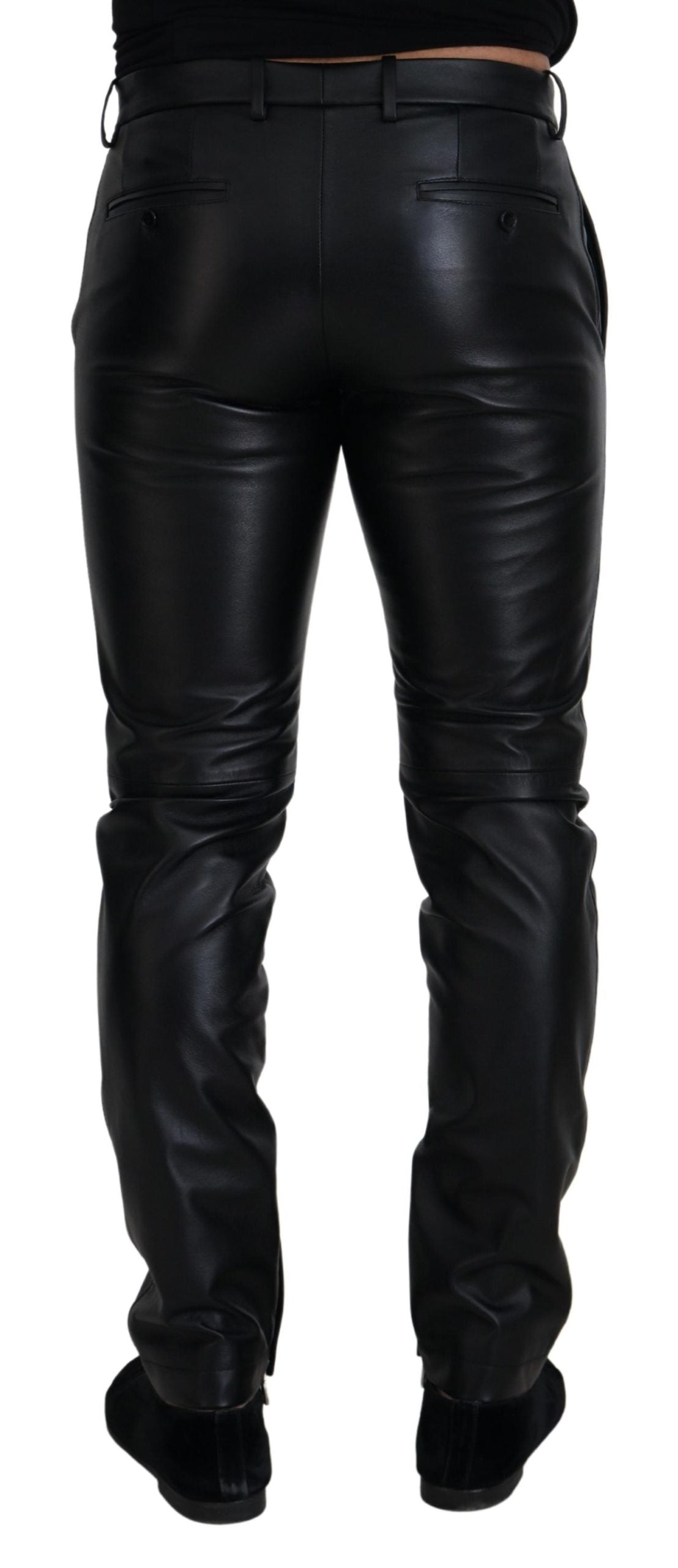 Black Shiny Stretch Skinny Pants - ventzia