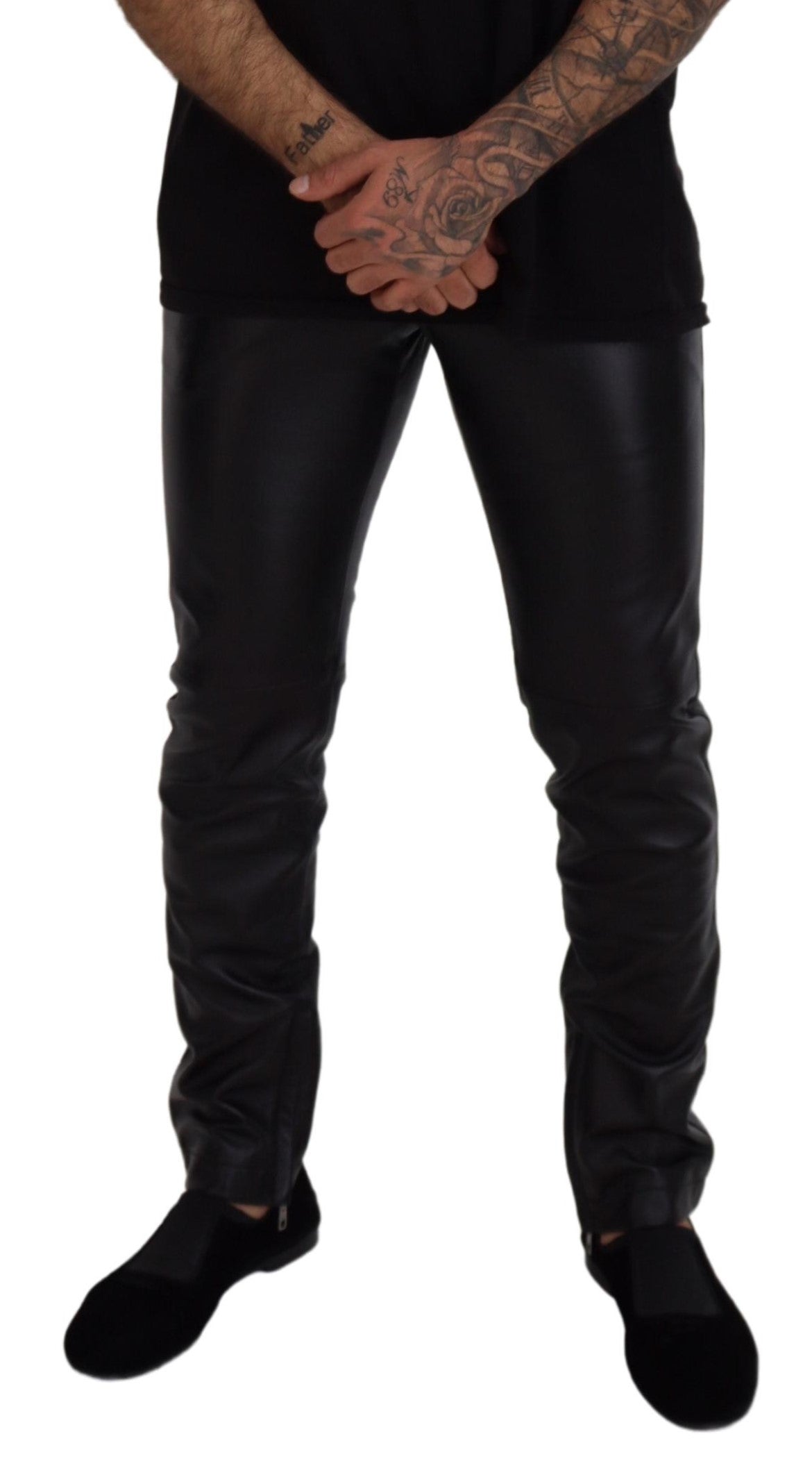 Black Shiny Stretch Skinny Pants - ventzia
