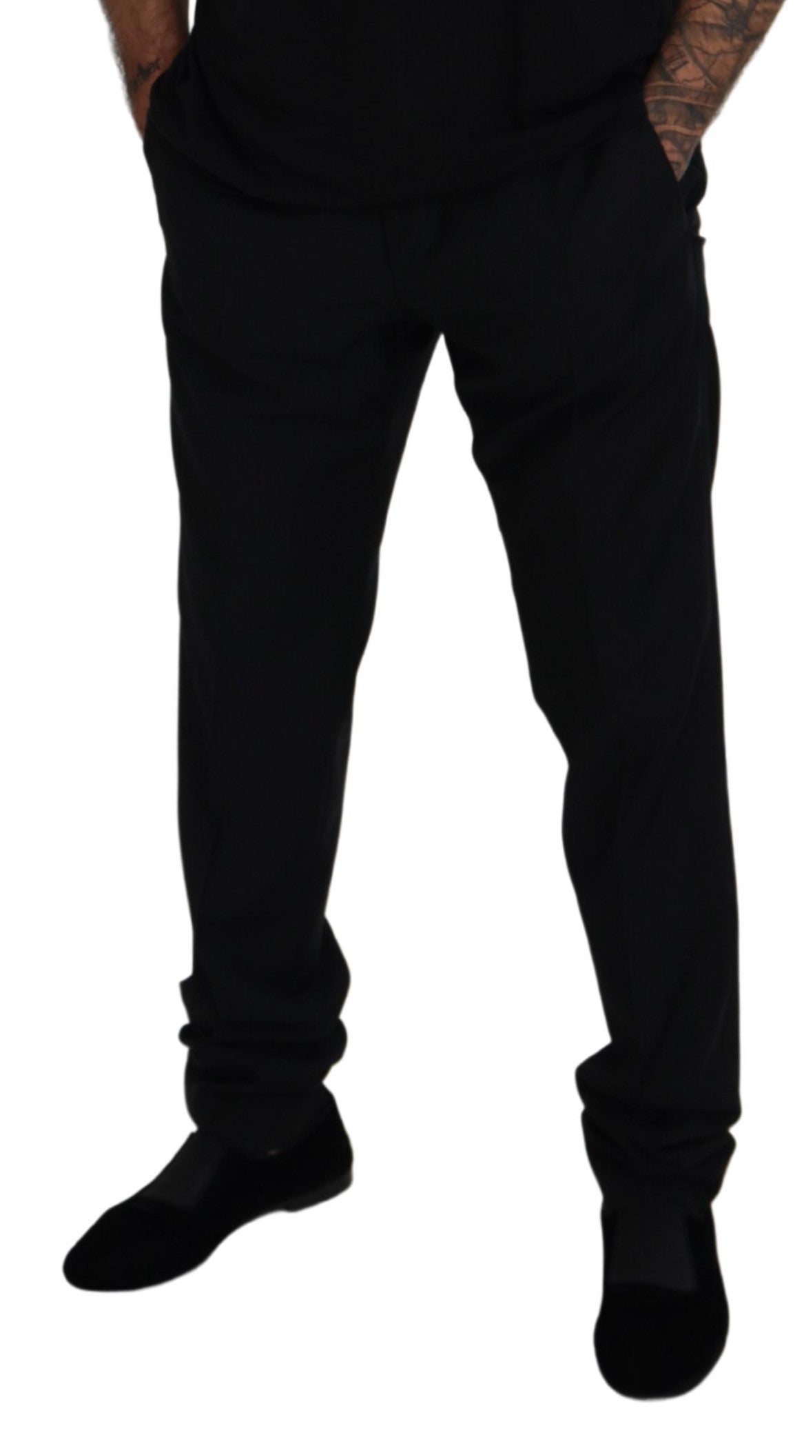 Black Wool Chino Formal Pants - ventzia
