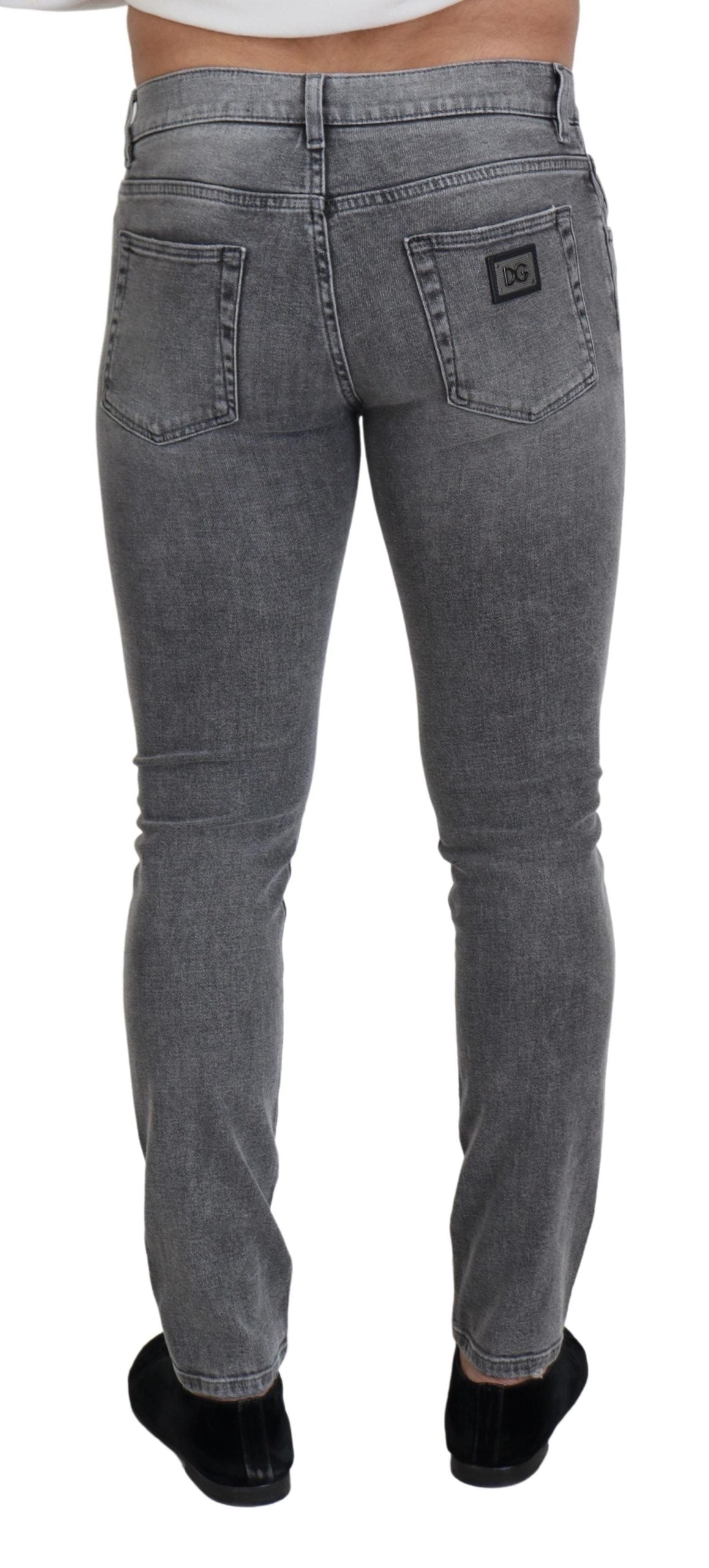 Grey Washed Cotton Skinny Denim Jeans - ventzia