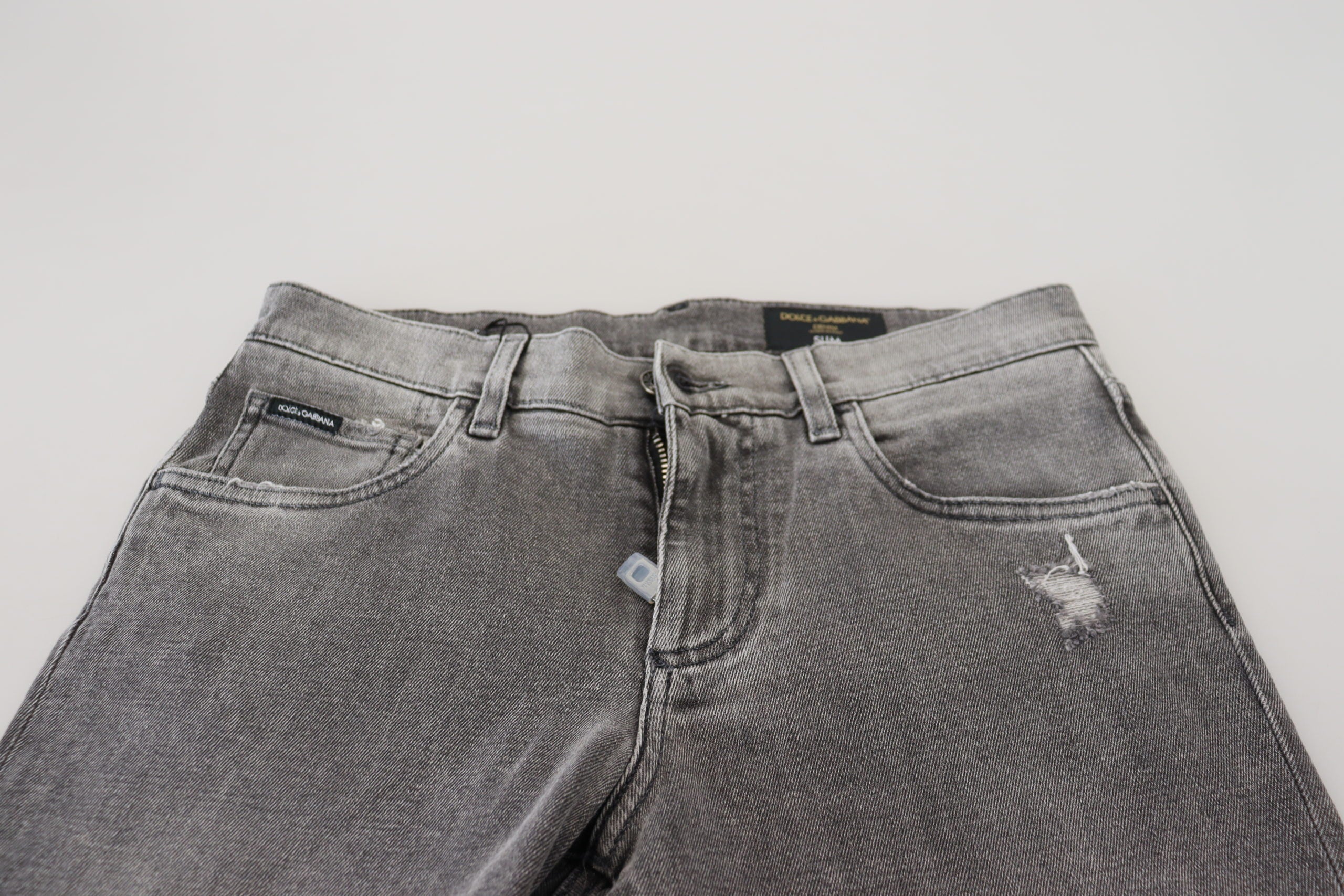 Grey Washed Cotton Skinny Denim Jeans - ventzia