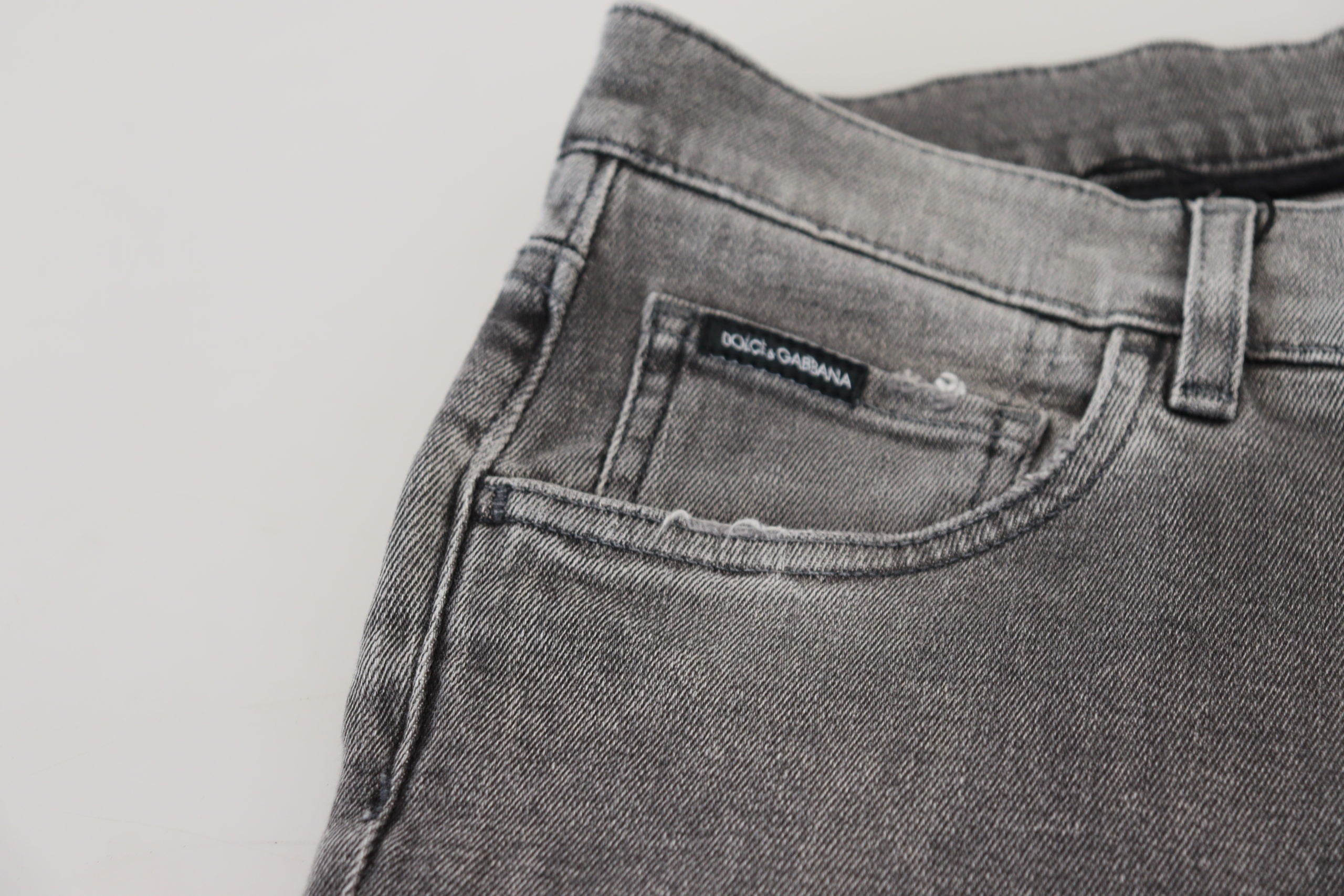 Grey Washed Cotton Skinny Denim Jeans - ventzia