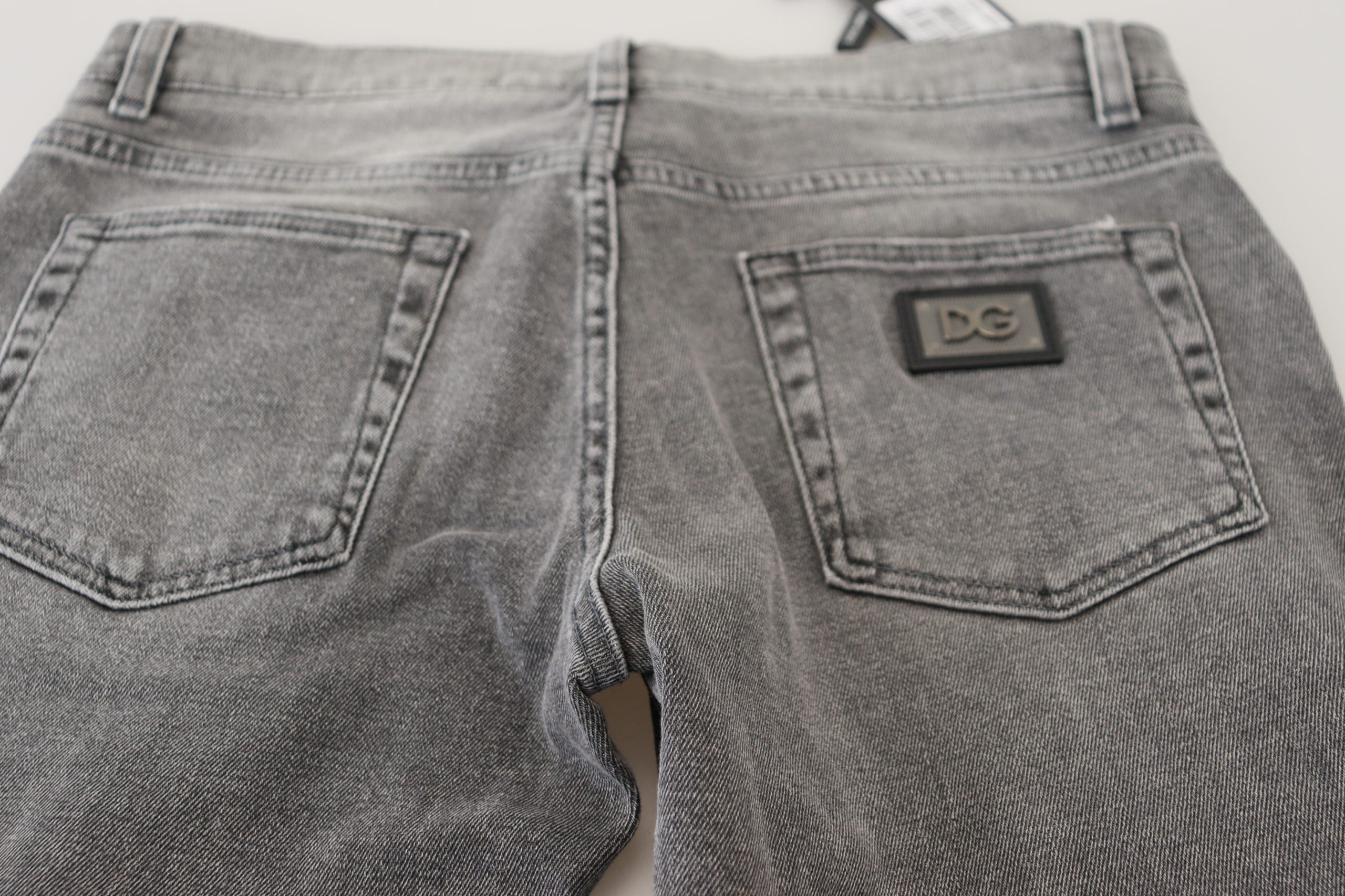 Grey Washed Cotton Skinny Denim Jeans - ventzia