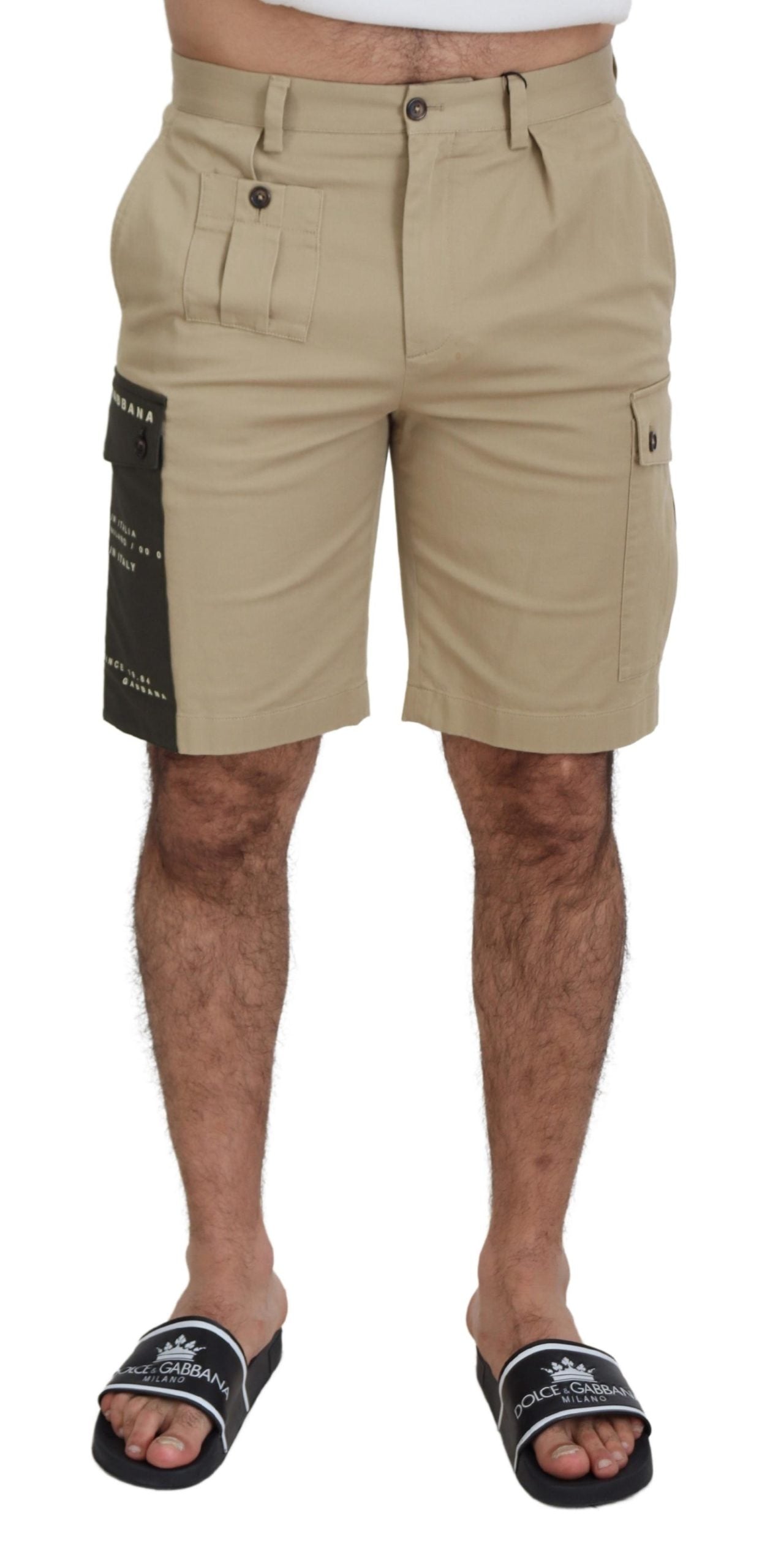 Beige Cotton Cargo Bermuda Shorts - ventzia