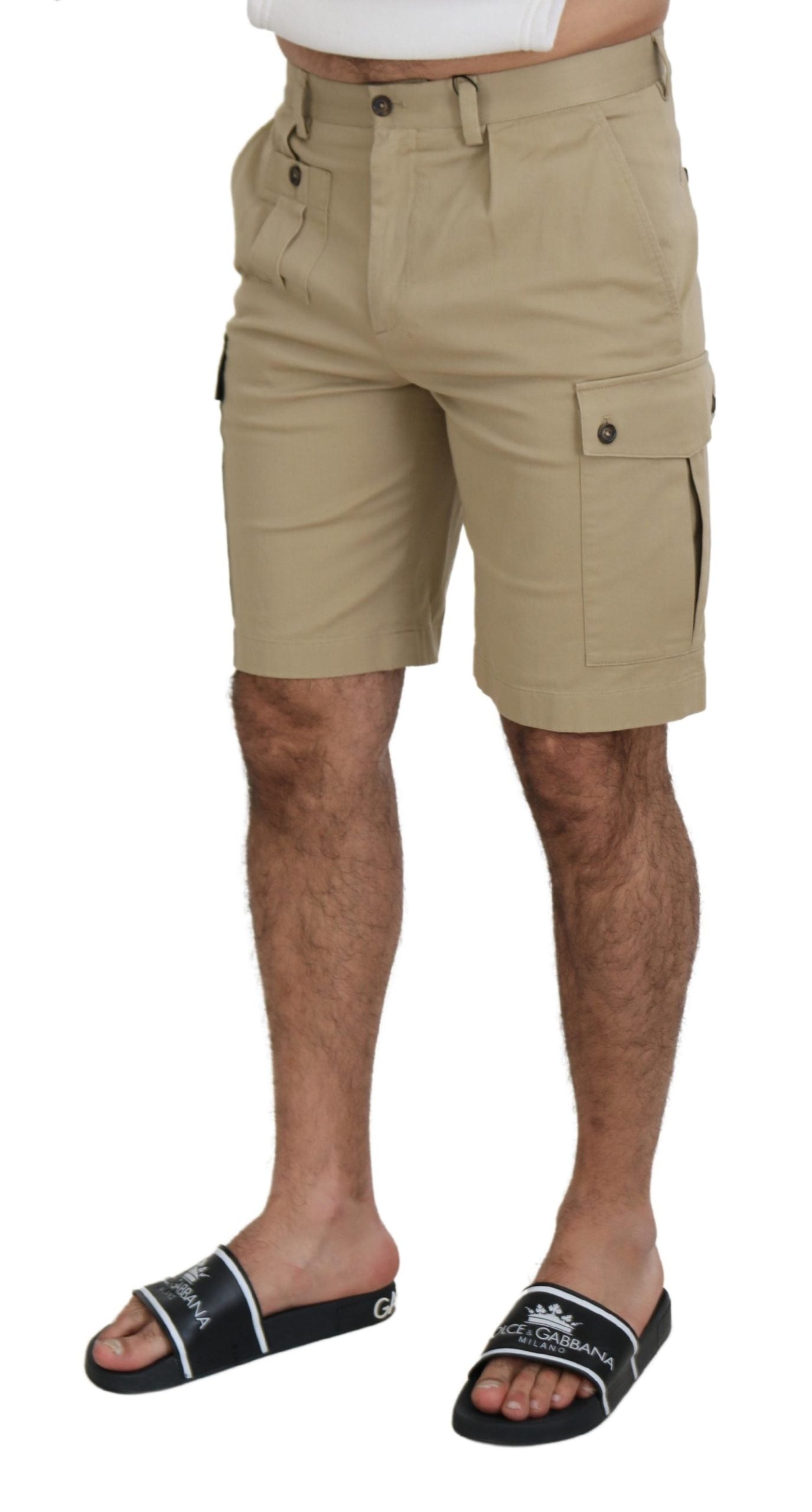 Beige Cotton Cargo Bermuda Shorts - ventzia