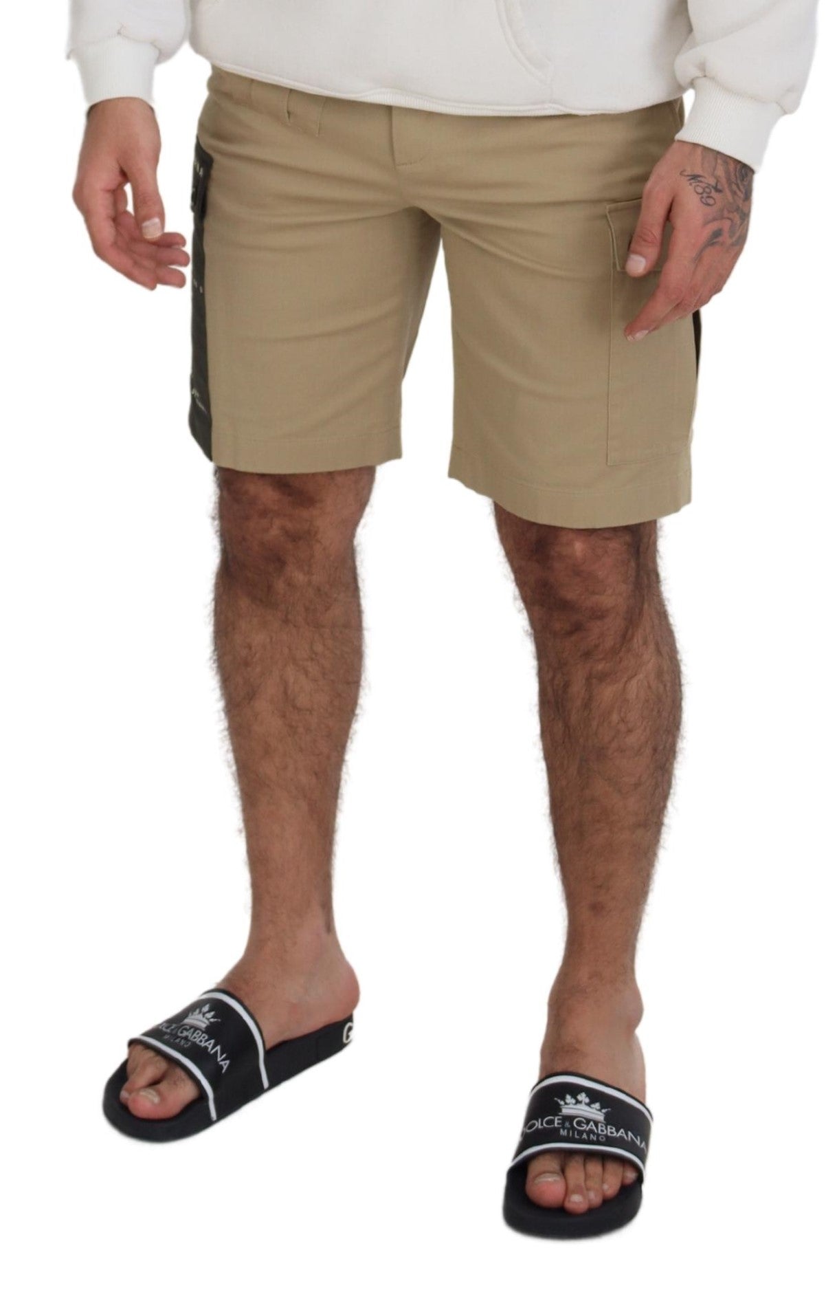 Beige Cotton Cargo Bermuda Shorts - ventzia