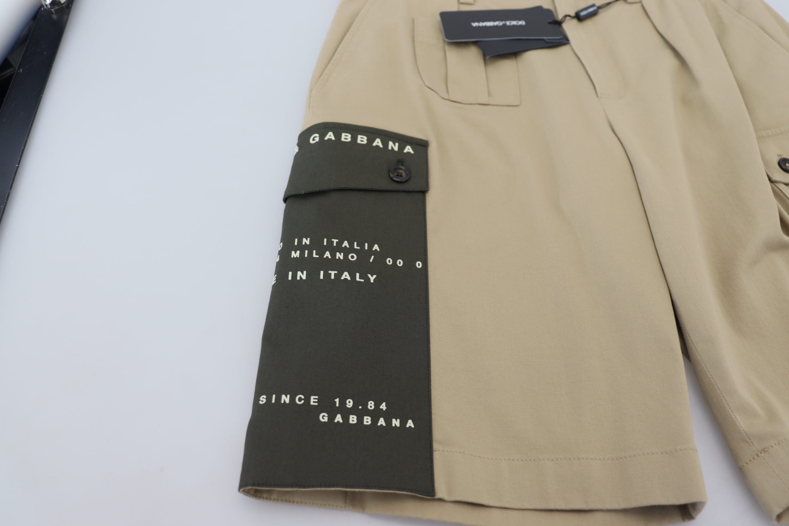 Beige Cotton Cargo Bermuda Shorts - ventzia