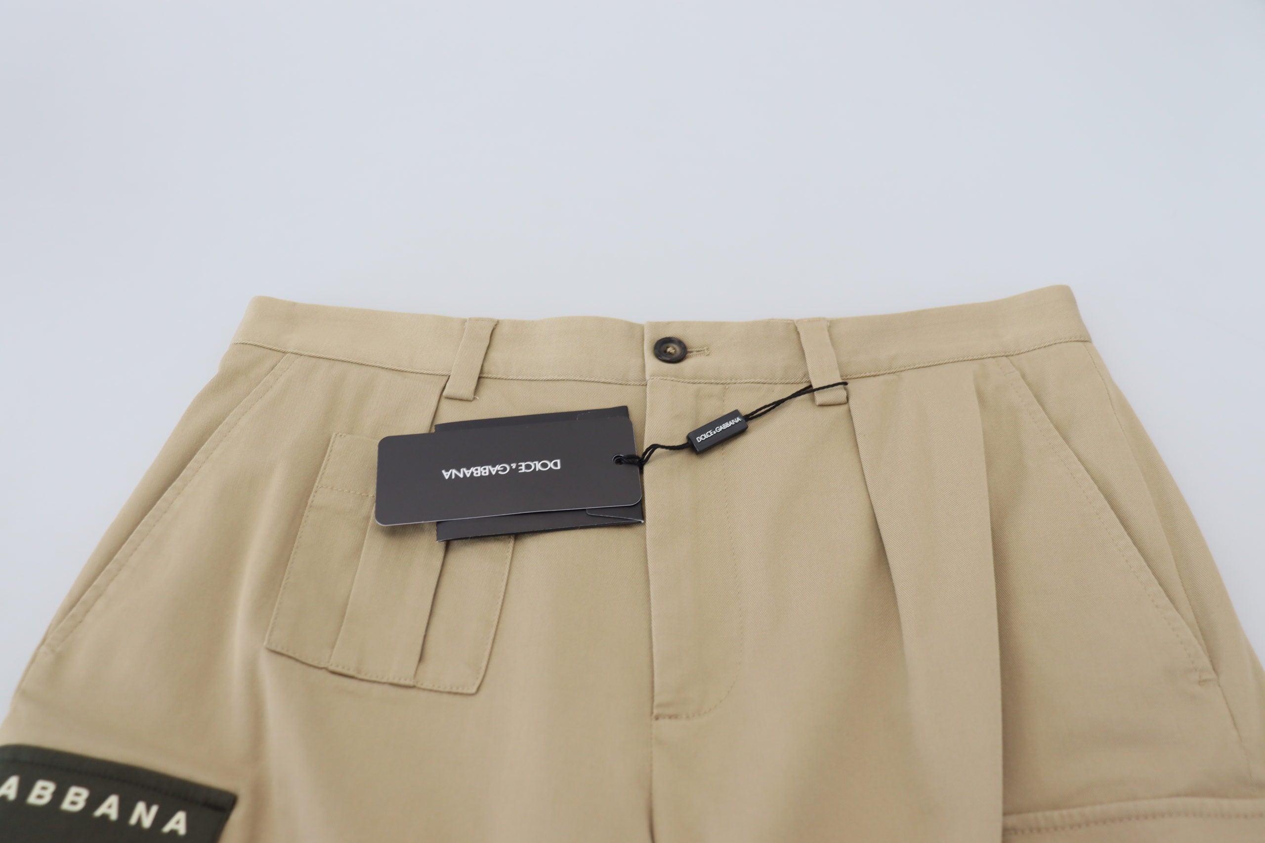 Beige Cotton Cargo Bermuda Shorts - ventzia
