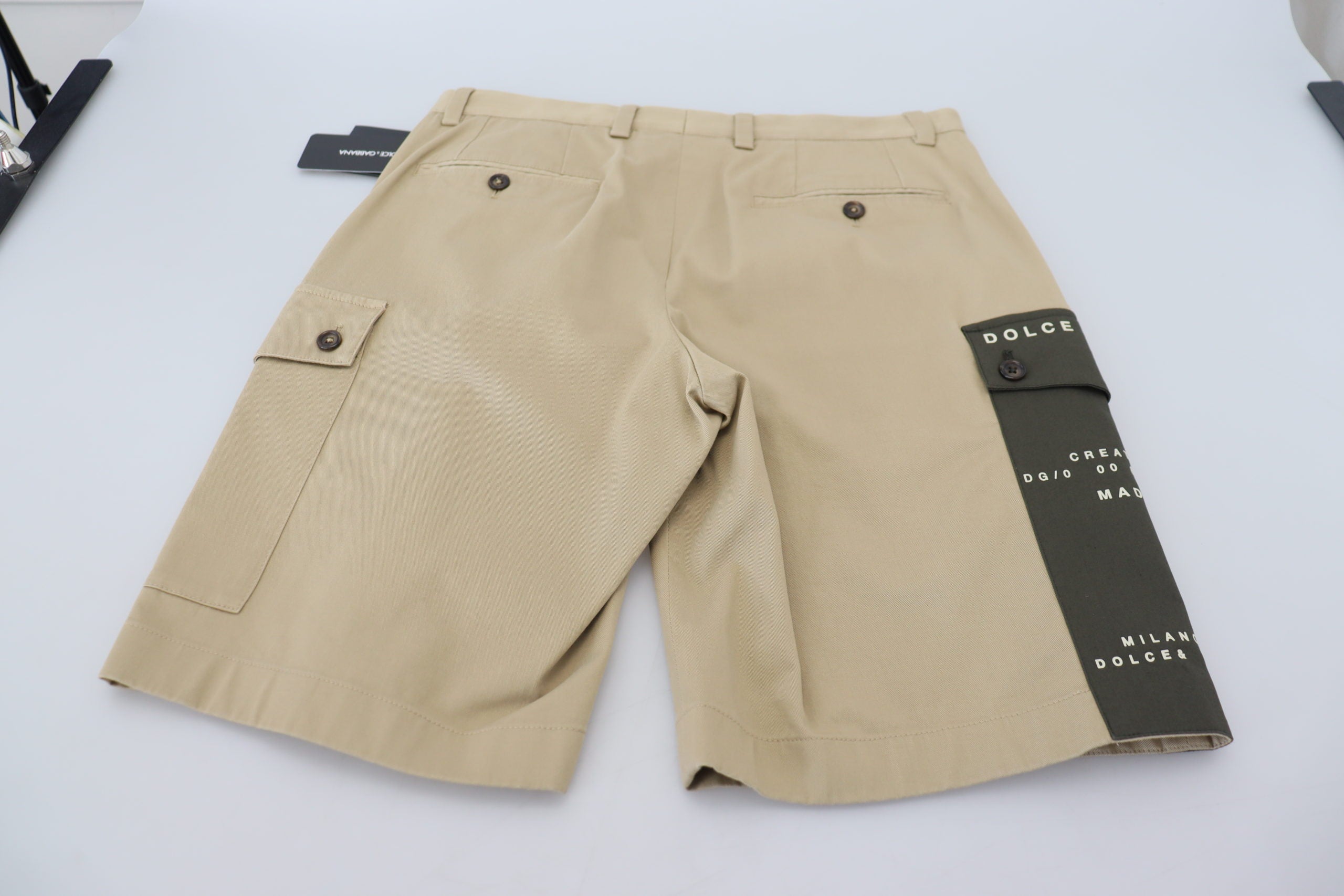 Beige Cotton Cargo Bermuda Shorts - ventzia