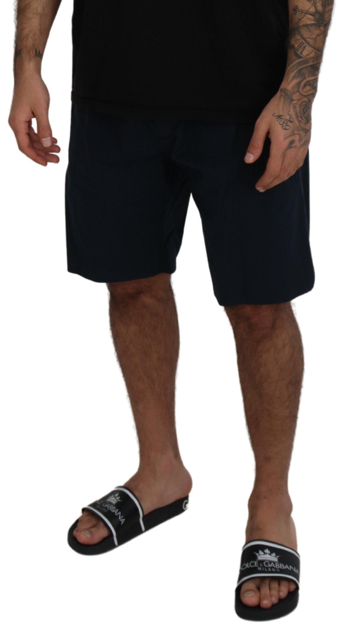 Blue Bermuda Mid Waist Casual Shorts - ventzia