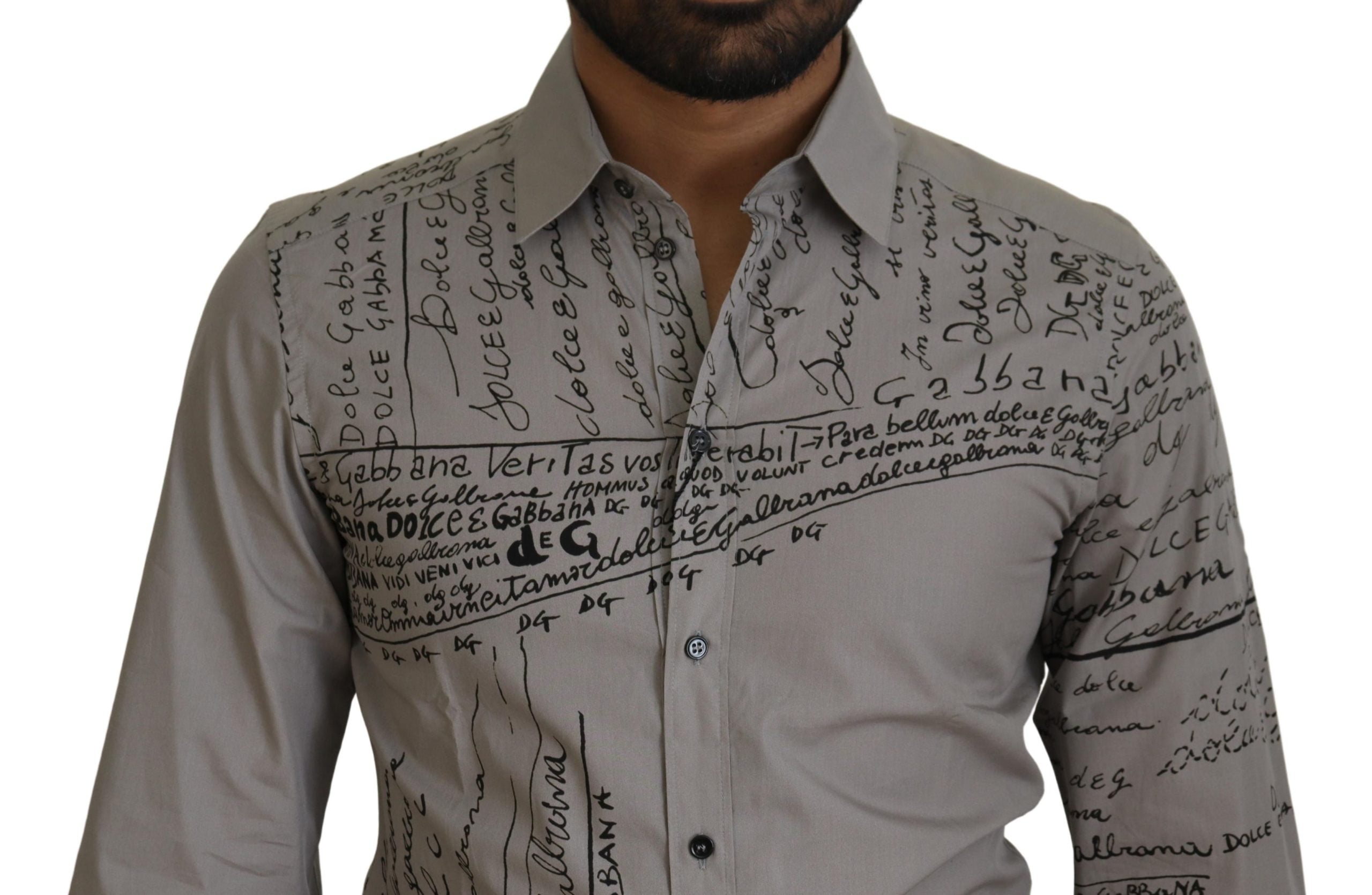 Gray Printed Cotton Slim Dress GOLD Shirt - ventzia
