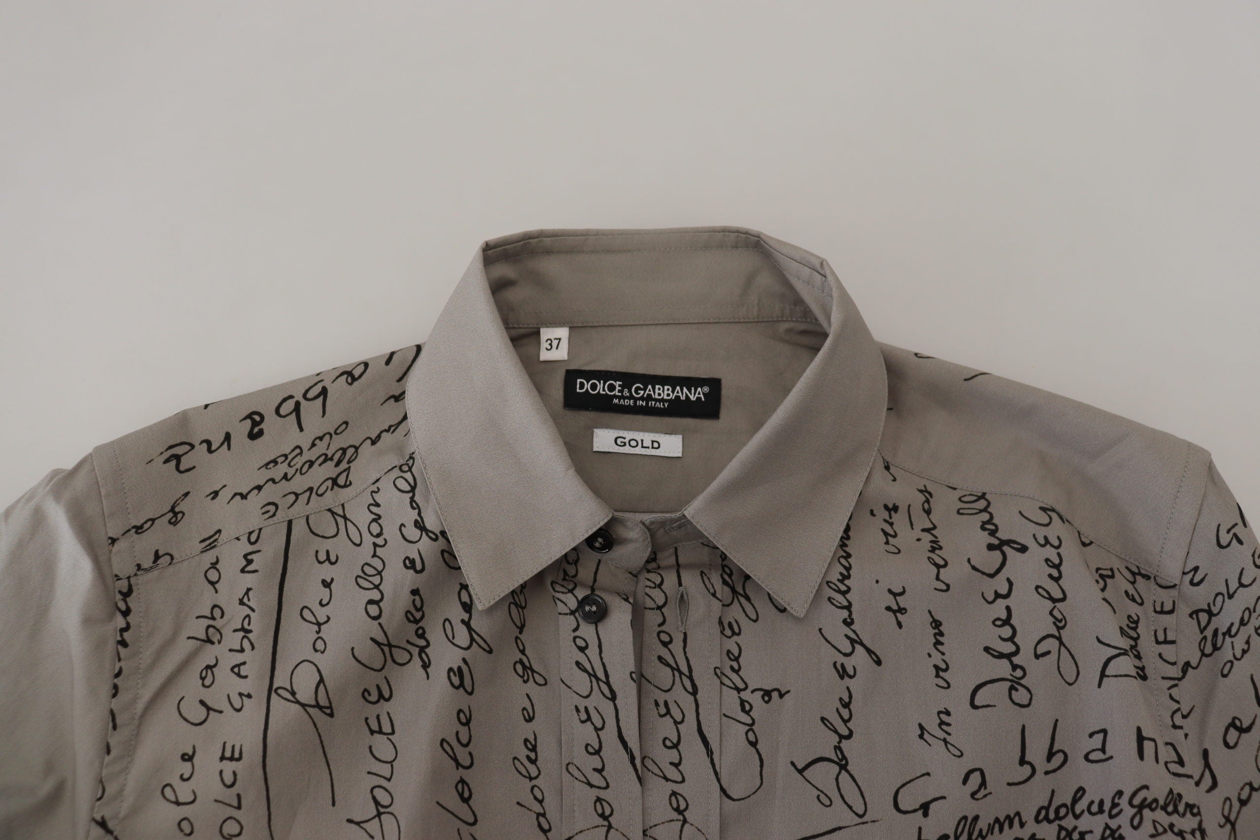 Gray Printed Cotton Slim Dress GOLD Shirt - ventzia