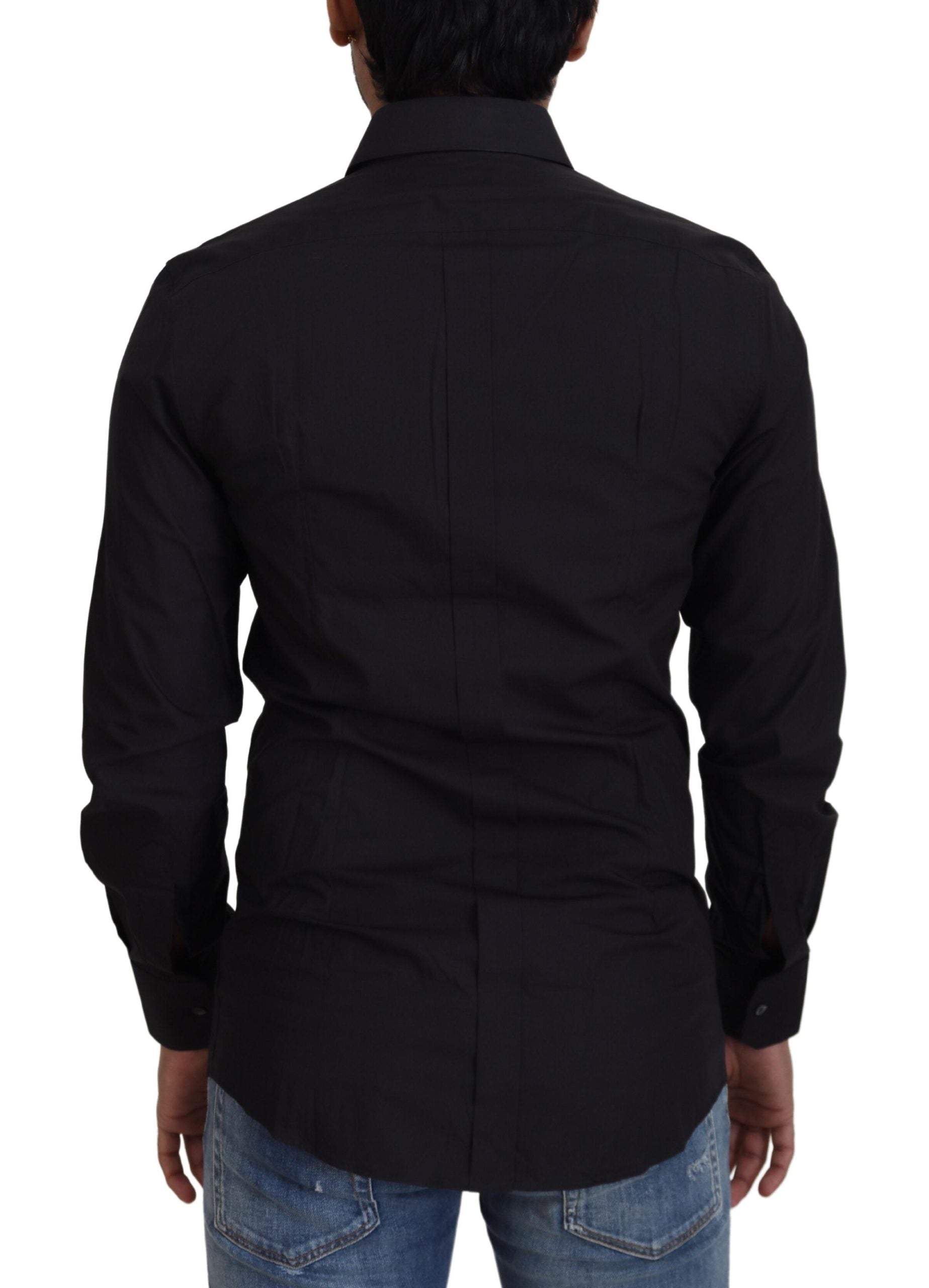 Black Cotton Slim Fit Formal Dress GOLD Shirt - ventzia