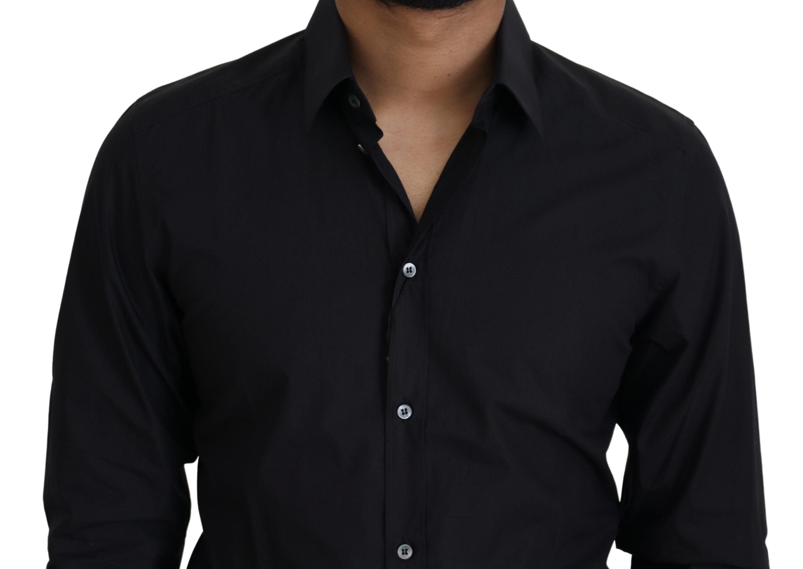 Black Cotton Slim Fit Formal Dress GOLD Shirt - ventzia