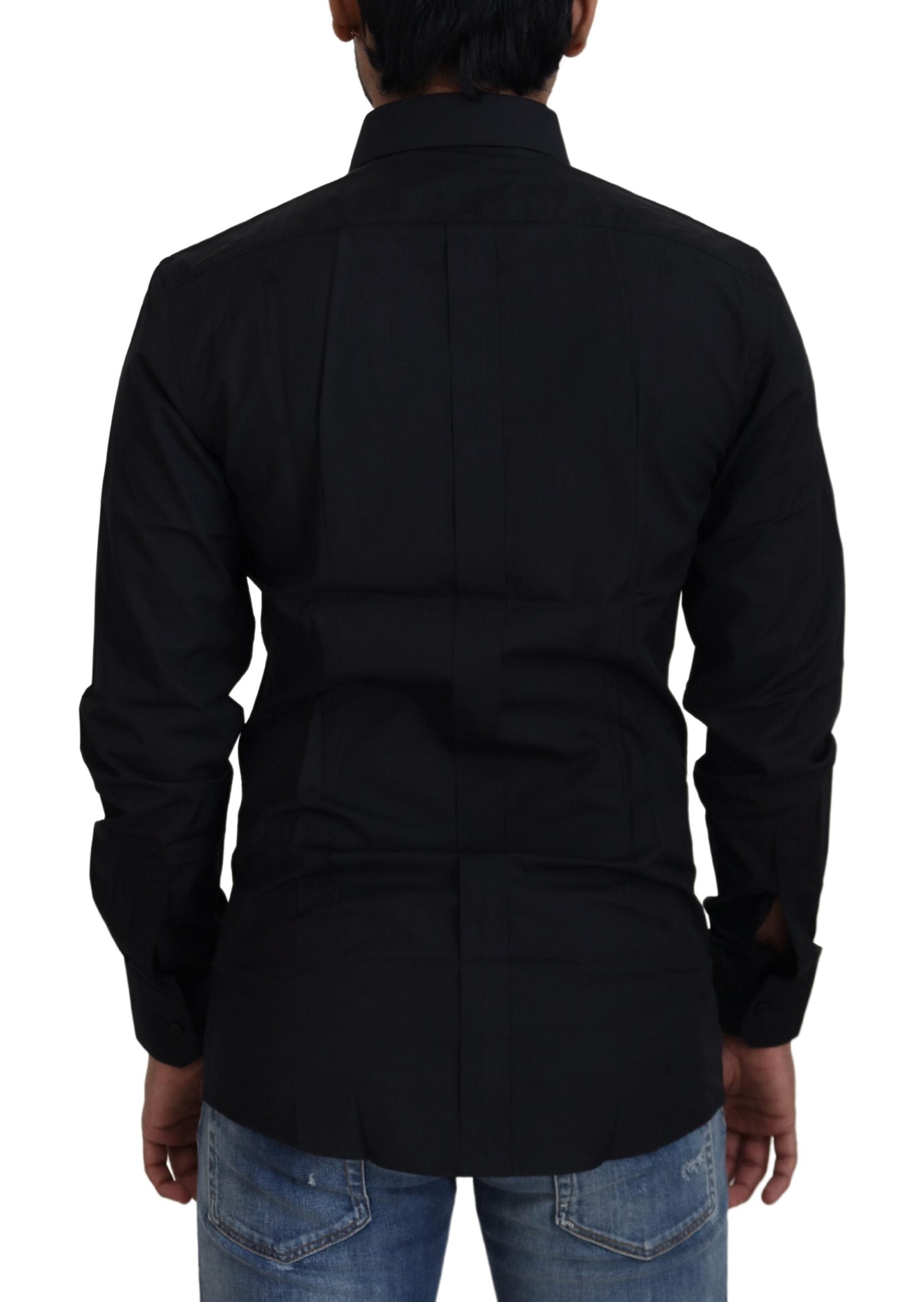 Black Cotton Slim Fit Formal Dress GOLD Shirt - ventzia