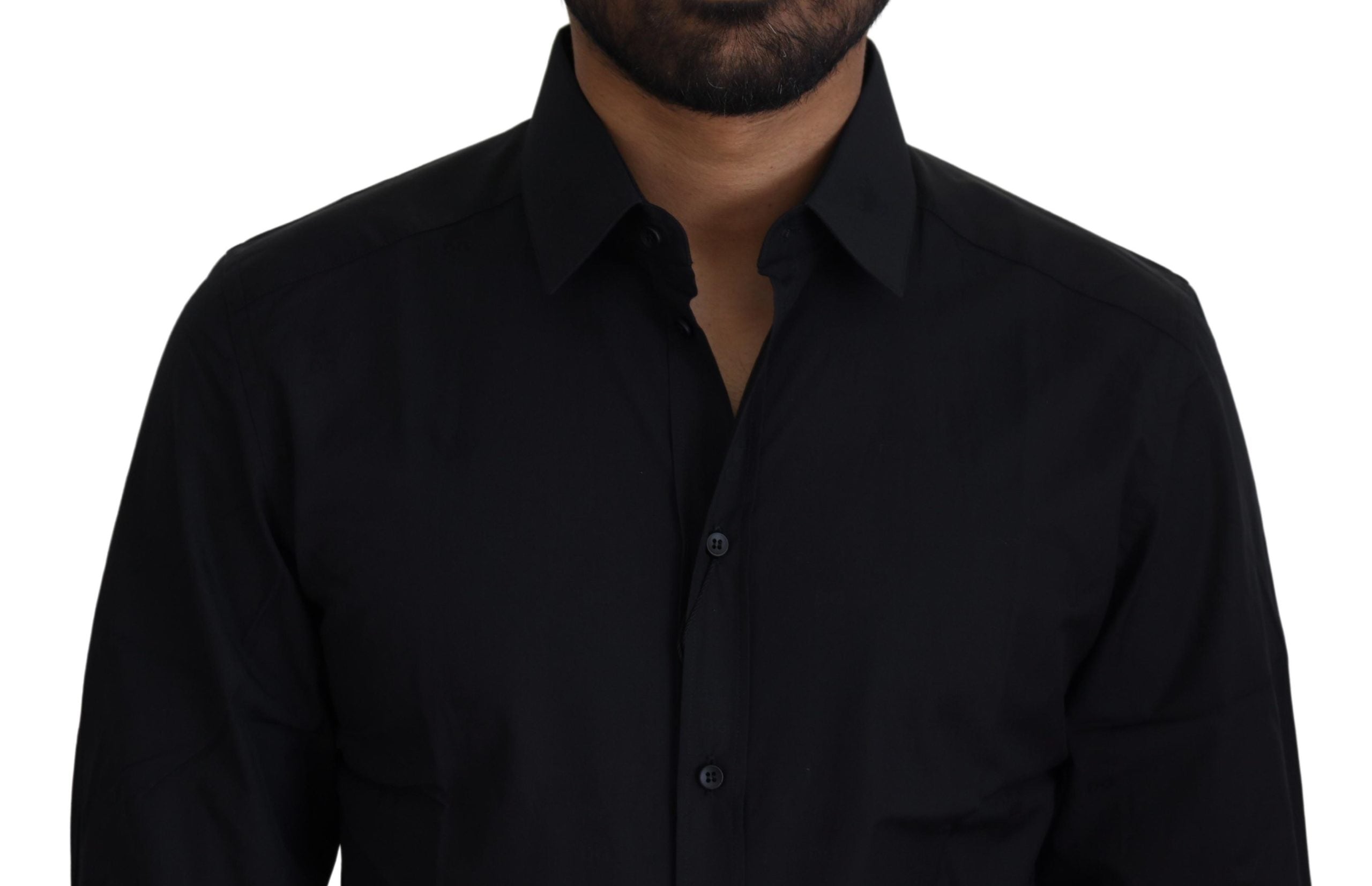 Black Cotton Slim Fit Formal Dress GOLD Shirt - ventzia