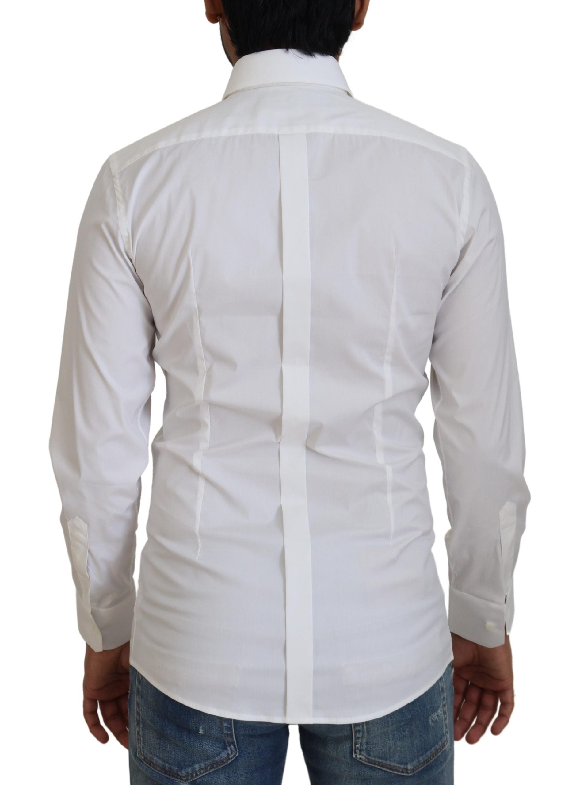 White Cotton Slim Fit Formal Dress GOLD Shirt - ventzia