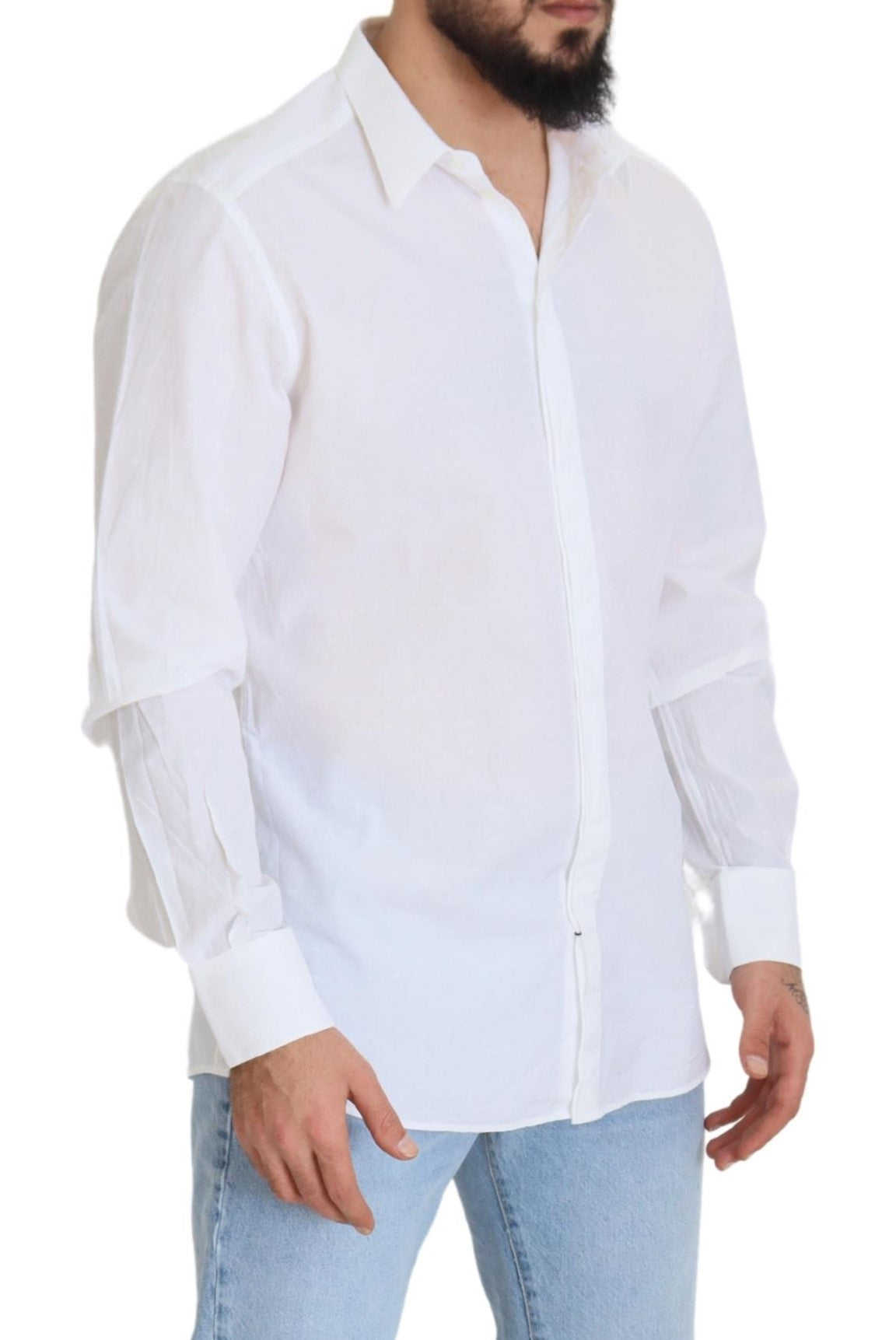 White Cotton Slim Fit Formal Dress GOLD Shirt - ventzia