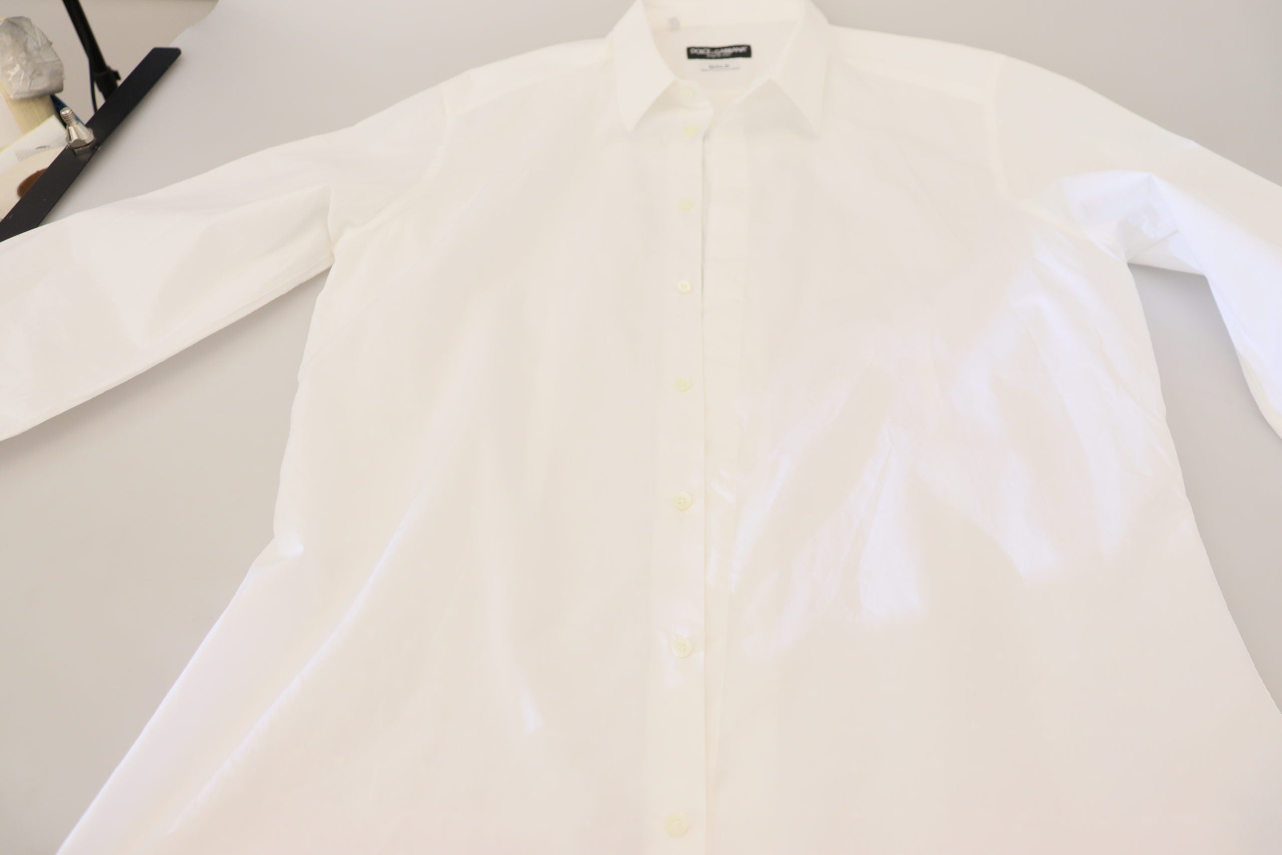 White Cotton Slim Fit Formal Dress GOLD Shirt - ventzia