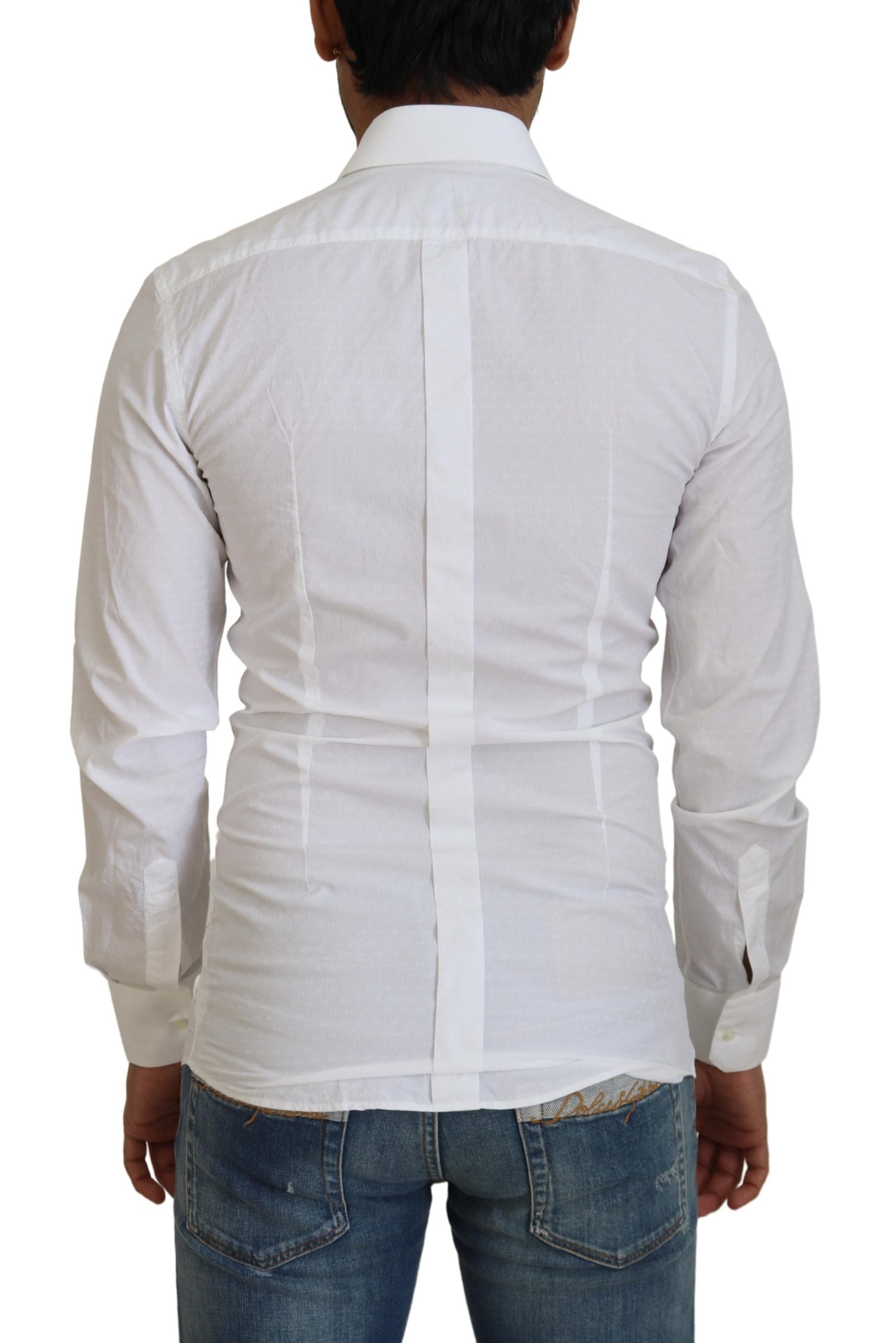 White Cotton Slim Fit Formal Dress GOLD Shirt - ventzia