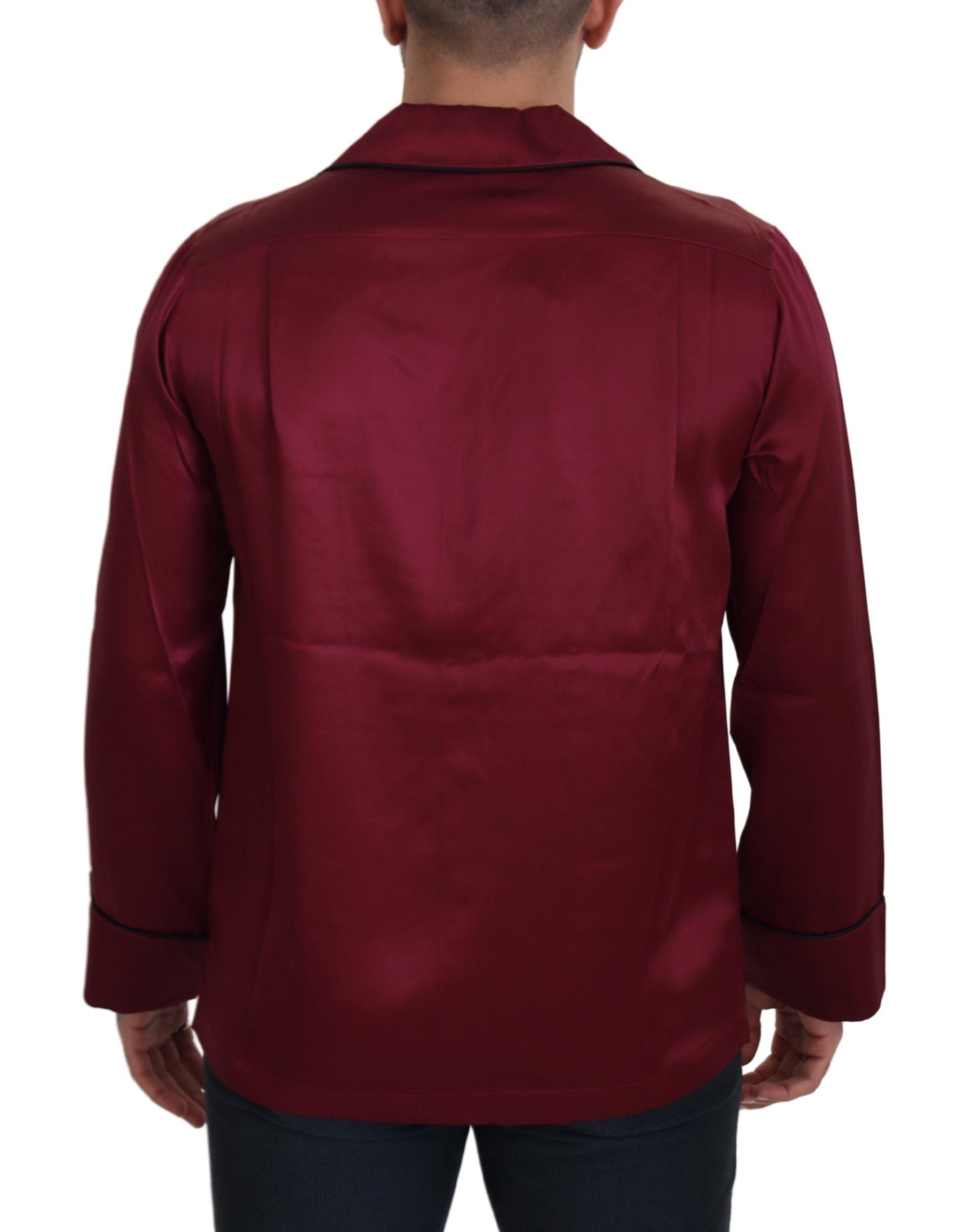 Red Silk Lounge Top Pajama Sleepwear Shirt - ventzia