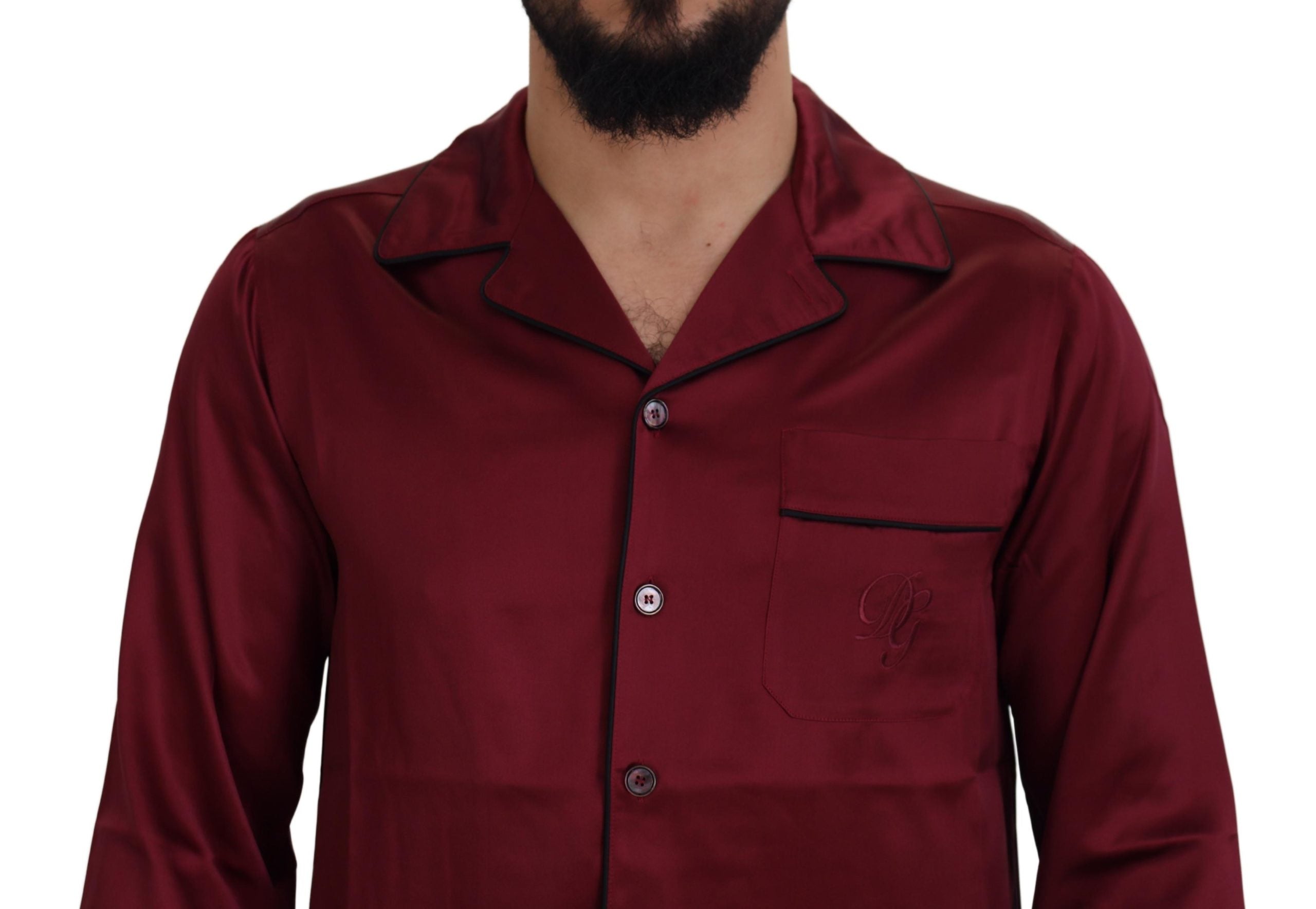Red Silk Lounge Top Pajama Sleepwear Shirt - ventzia