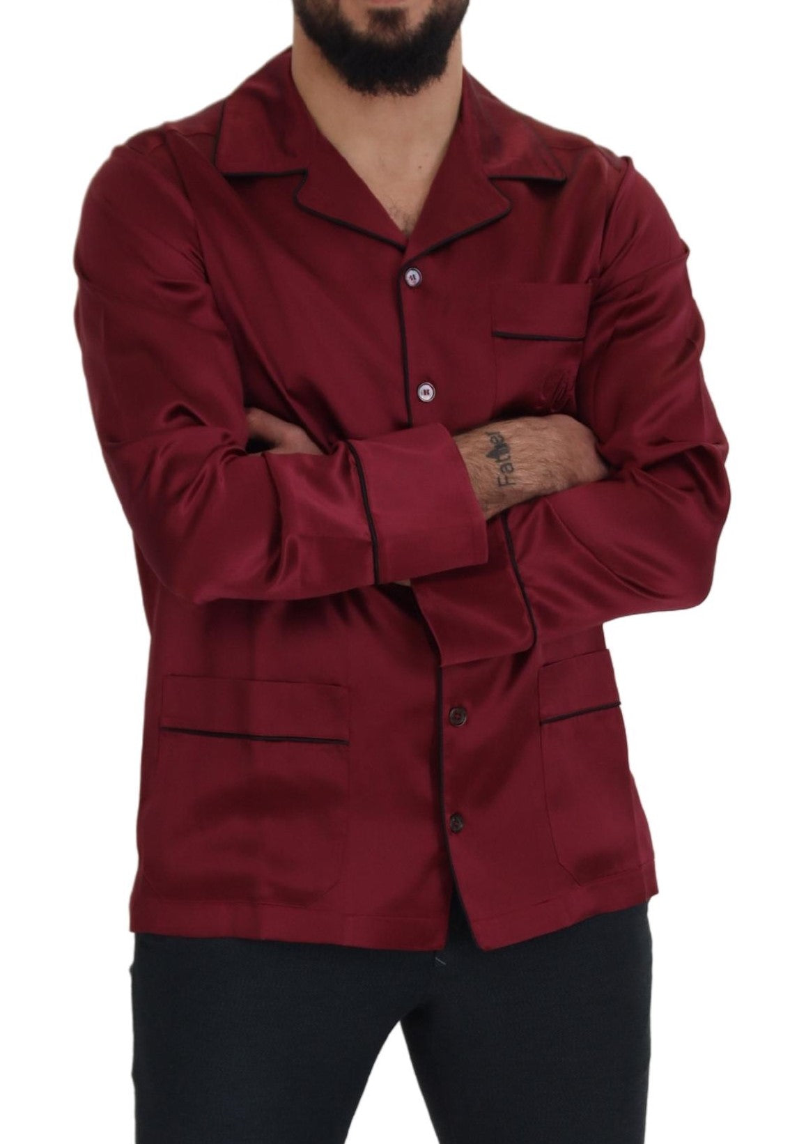 Red Silk Lounge Top Pajama Sleepwear Shirt - ventzia