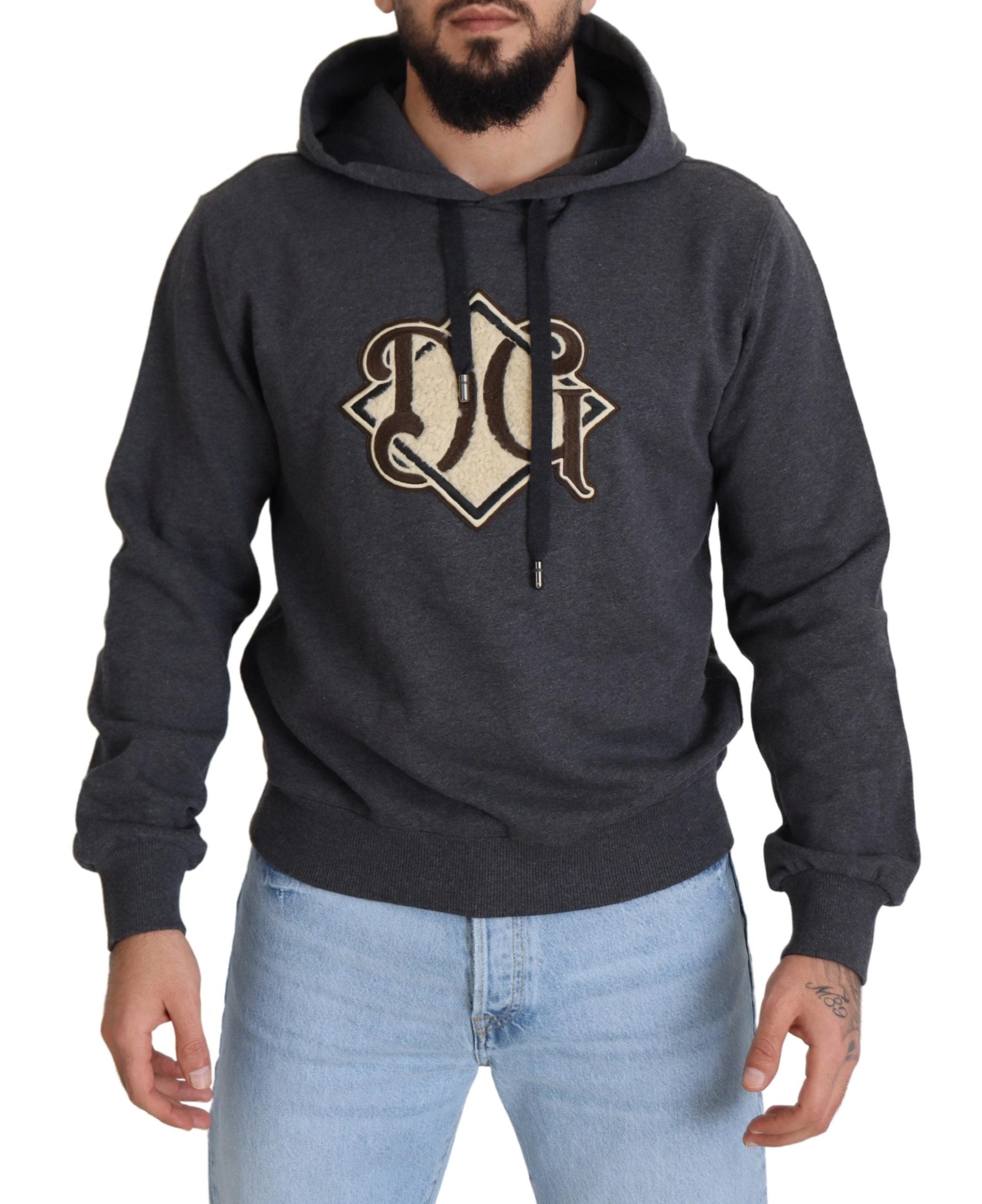 Gray Logo Cotton Hooded Sweatshirt Sweater - ventzia