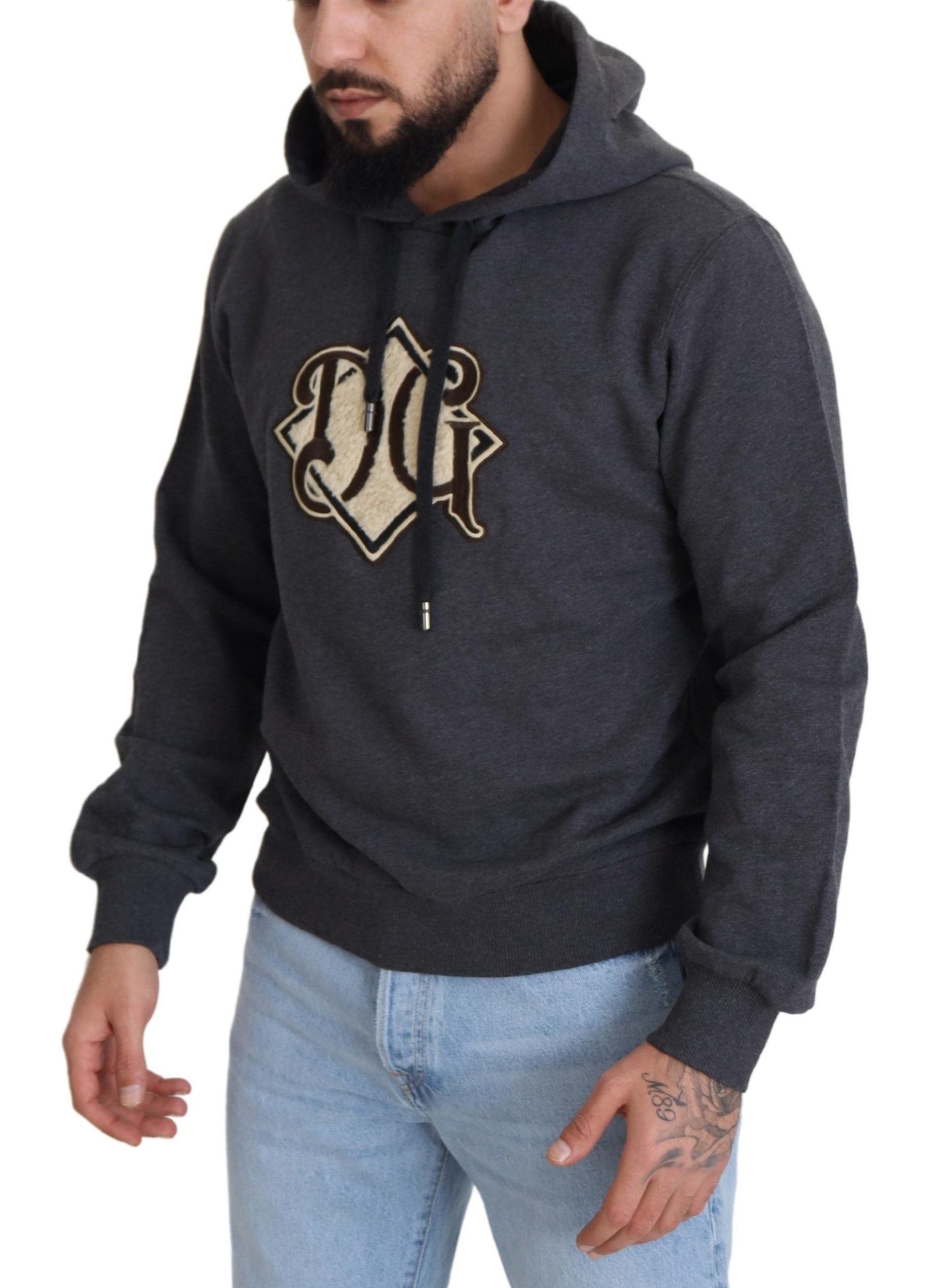 Gray Logo Cotton Hooded Sweatshirt Sweater - ventzia