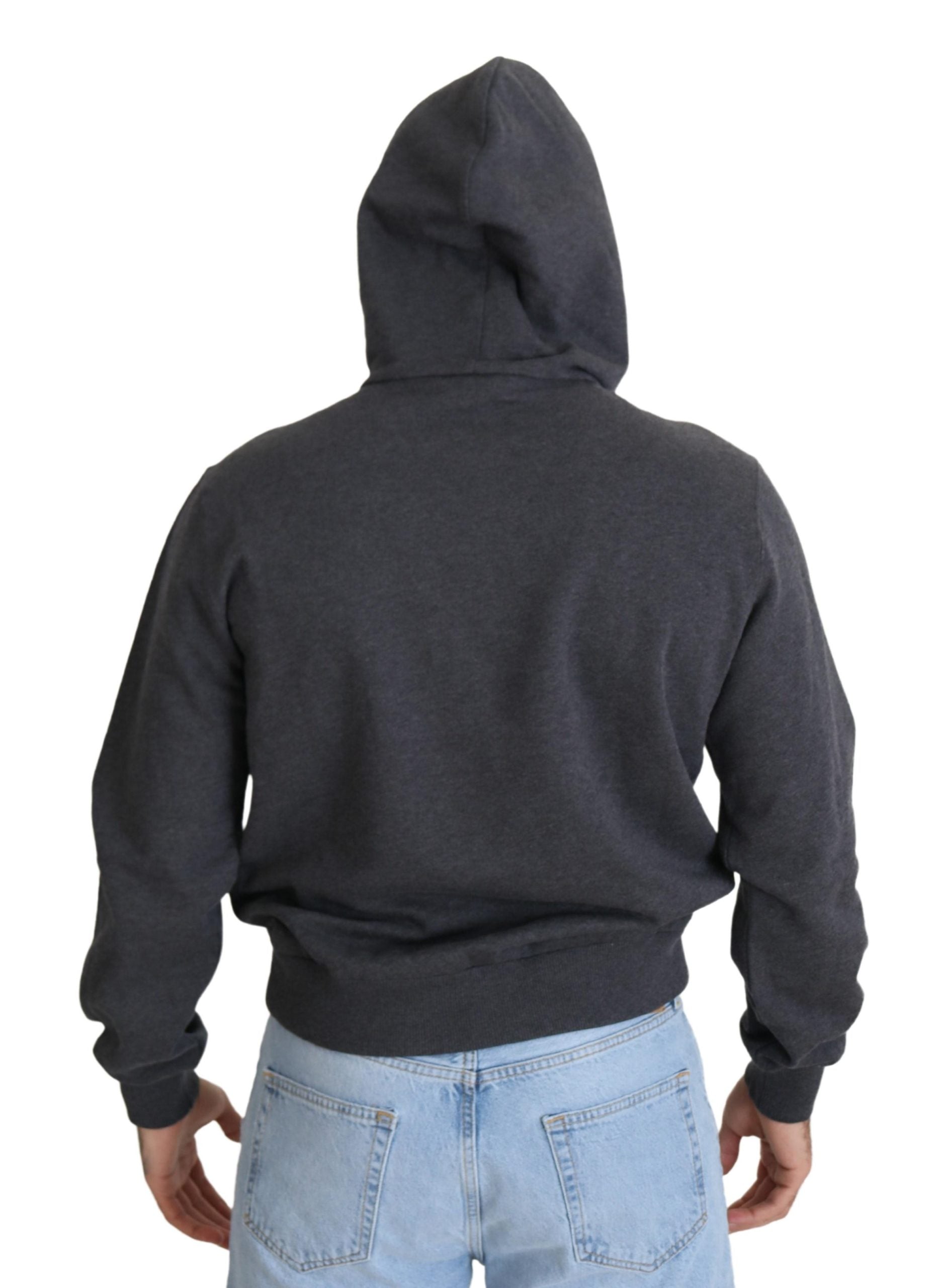 Gray Logo Cotton Hooded Sweatshirt Sweater - ventzia