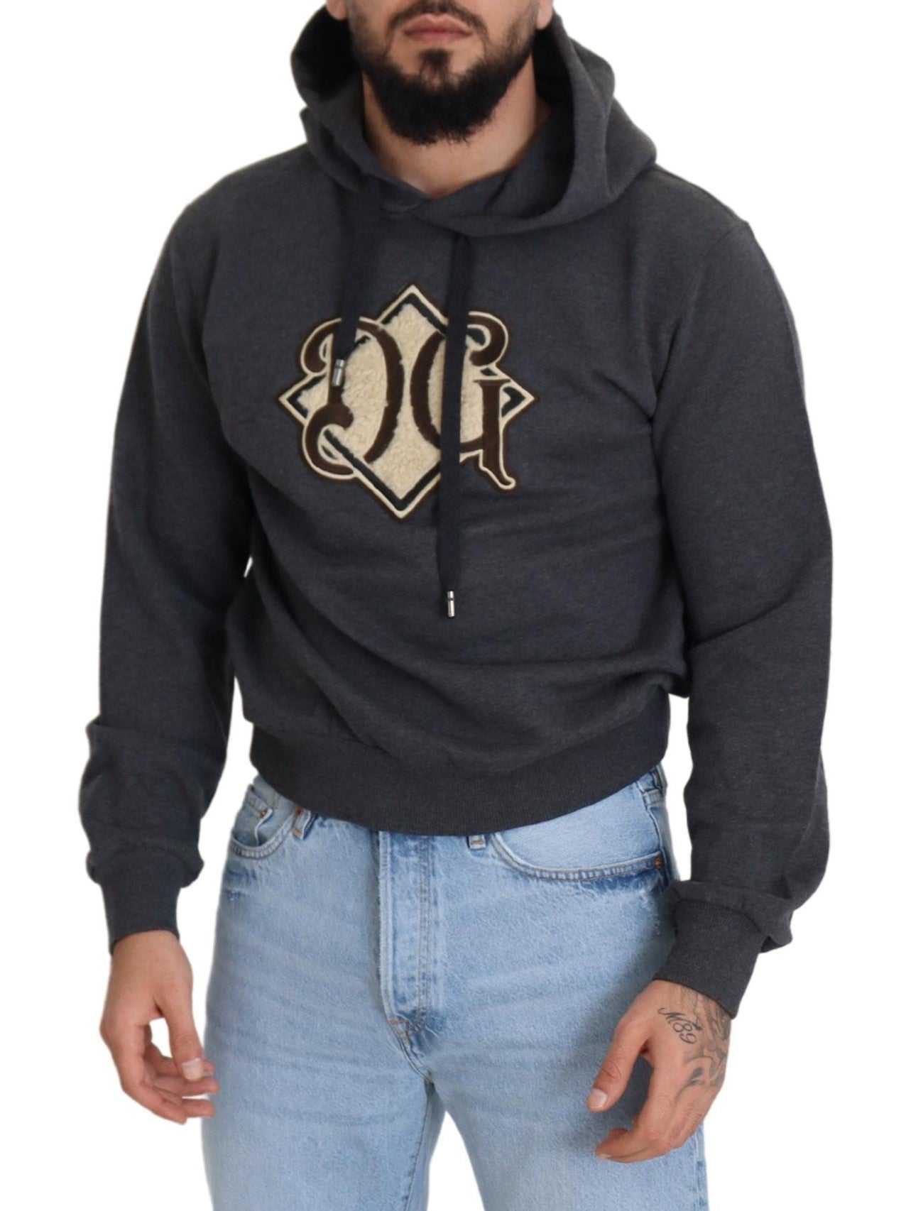 Gray Logo Cotton Hooded Sweatshirt Sweater - ventzia