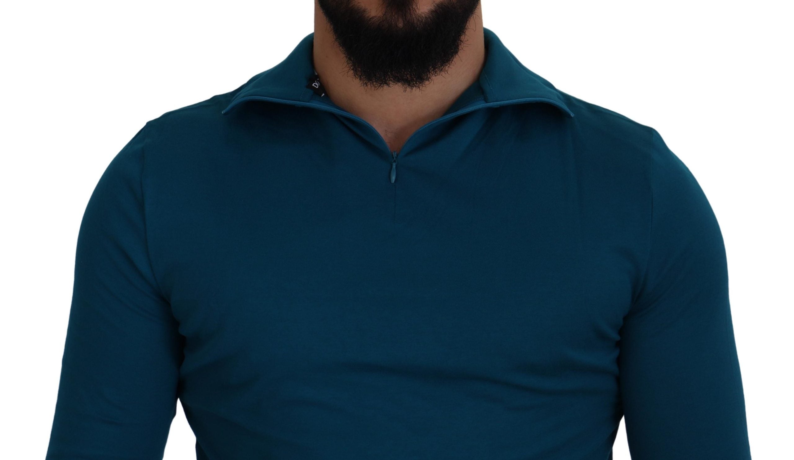 Blue Cotton Collared Slim Pullover Sweater - ventzia