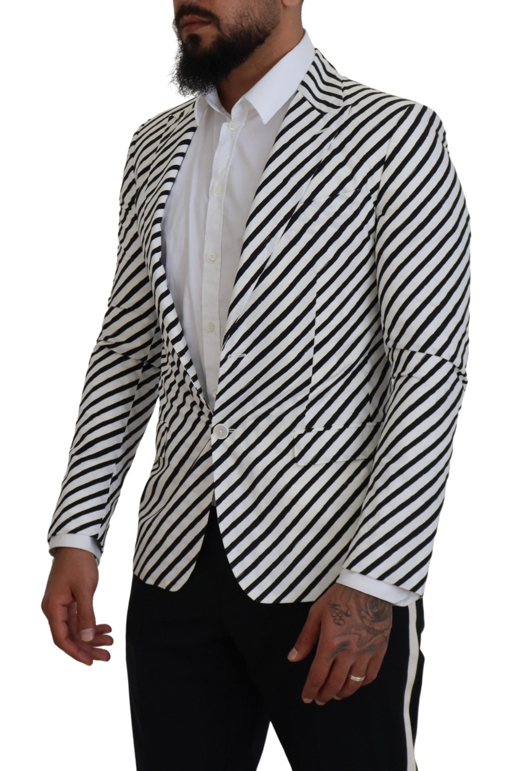 White Black Striped Slim Fit Jacket Blazer - ventzia