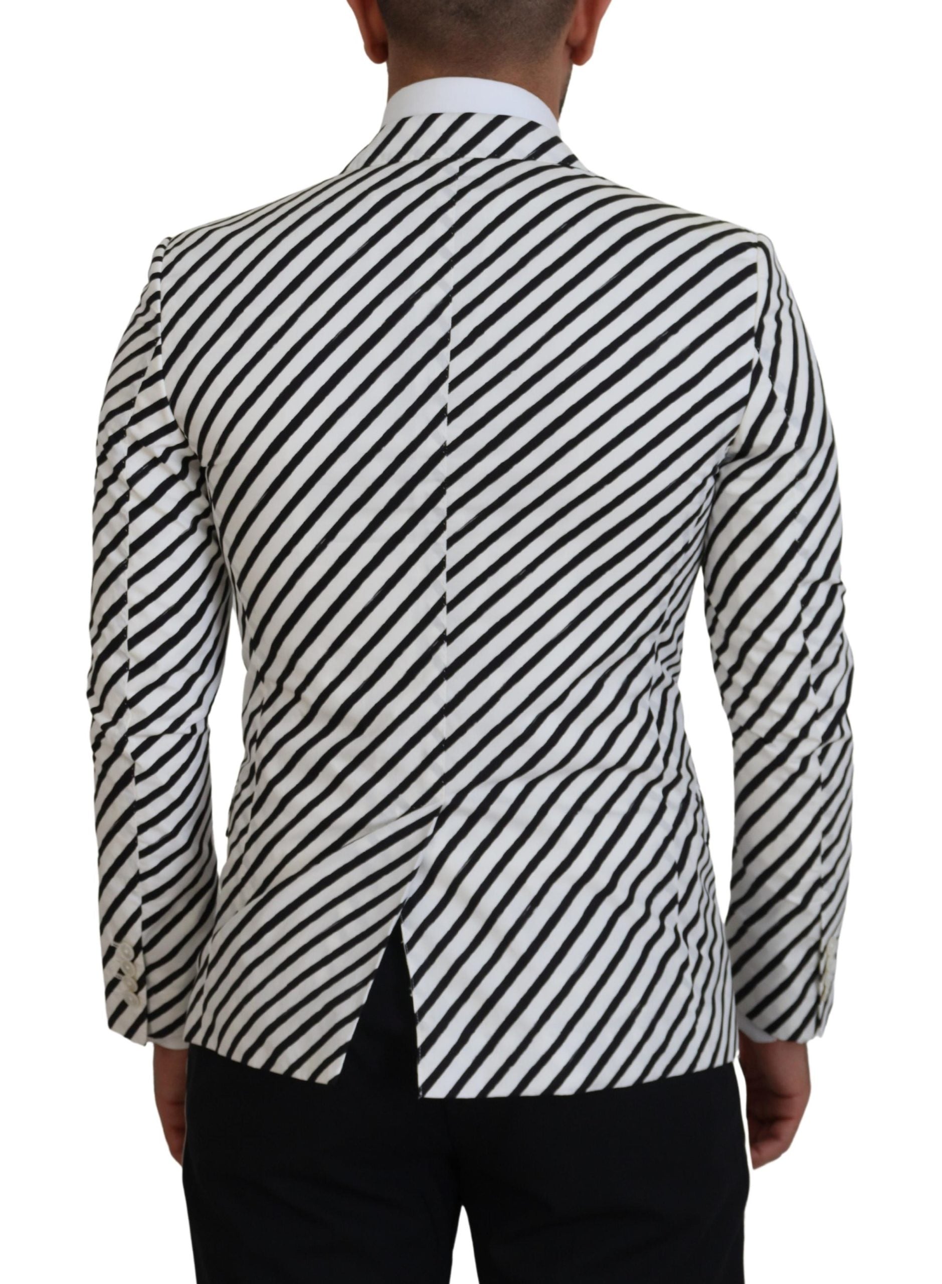White Black Striped Slim Fit Jacket Blazer - ventzia