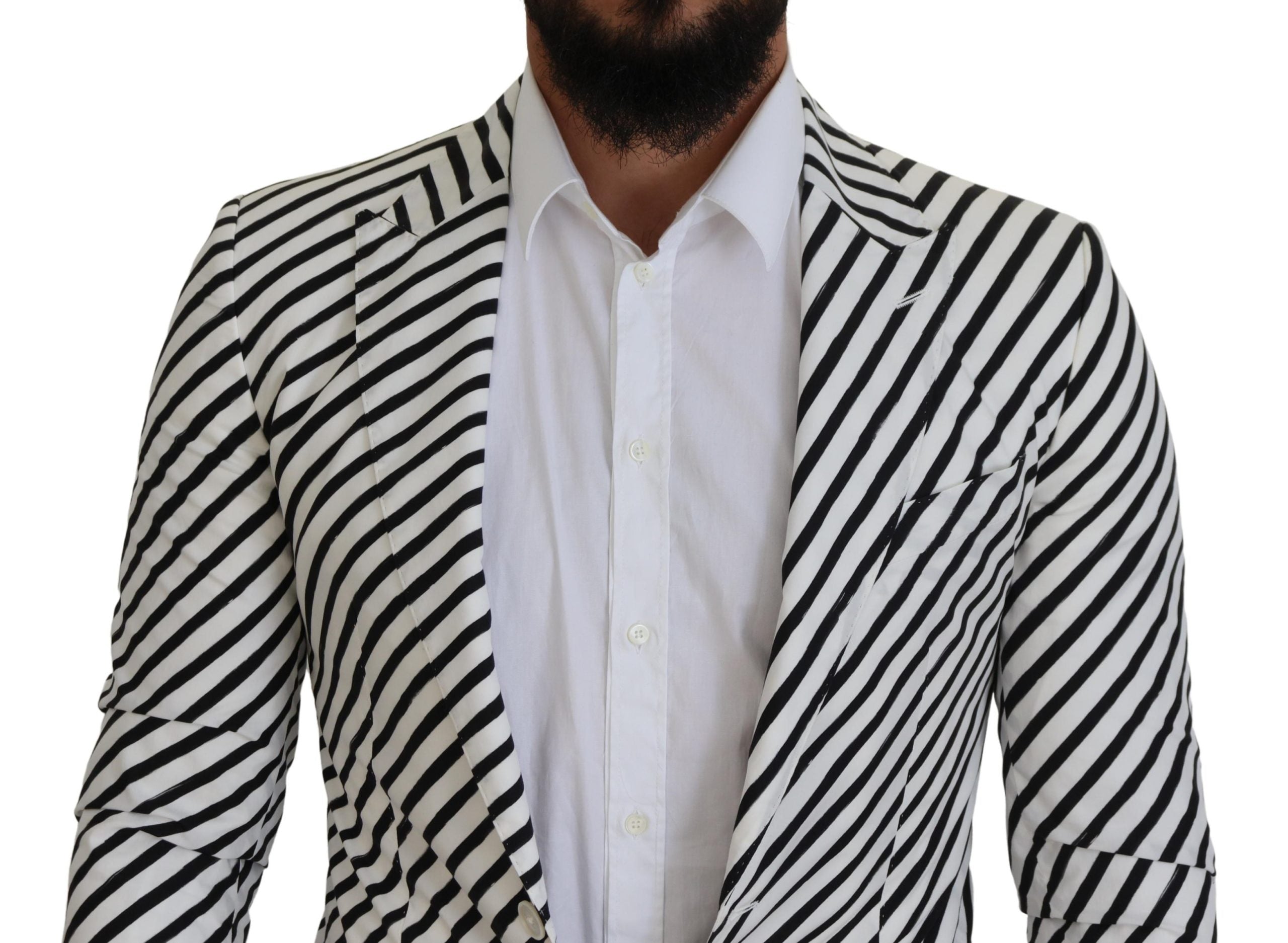 White Black Striped Slim Fit Jacket Blazer - ventzia