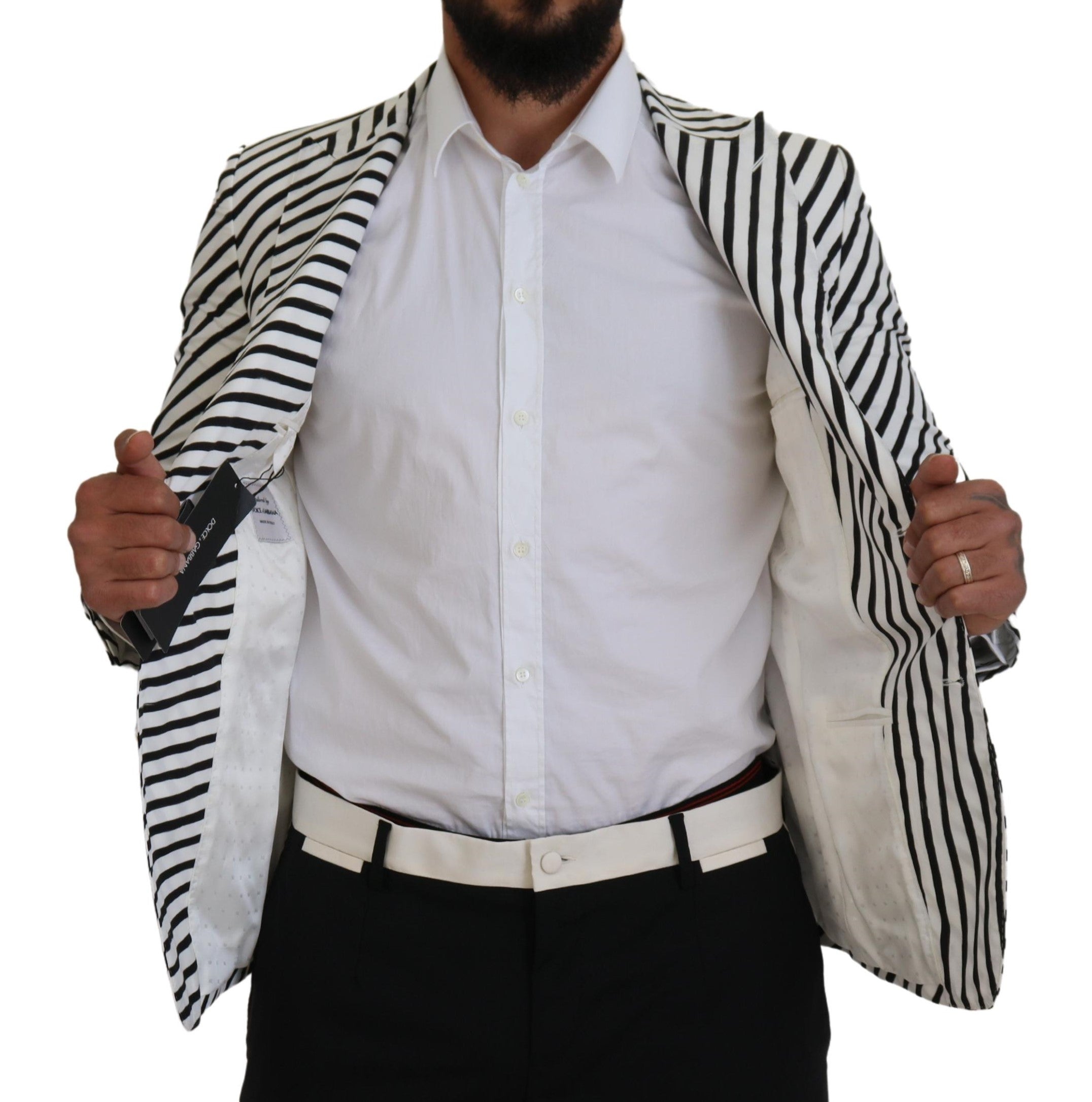 White Black Striped Slim Fit Jacket Blazer - ventzia