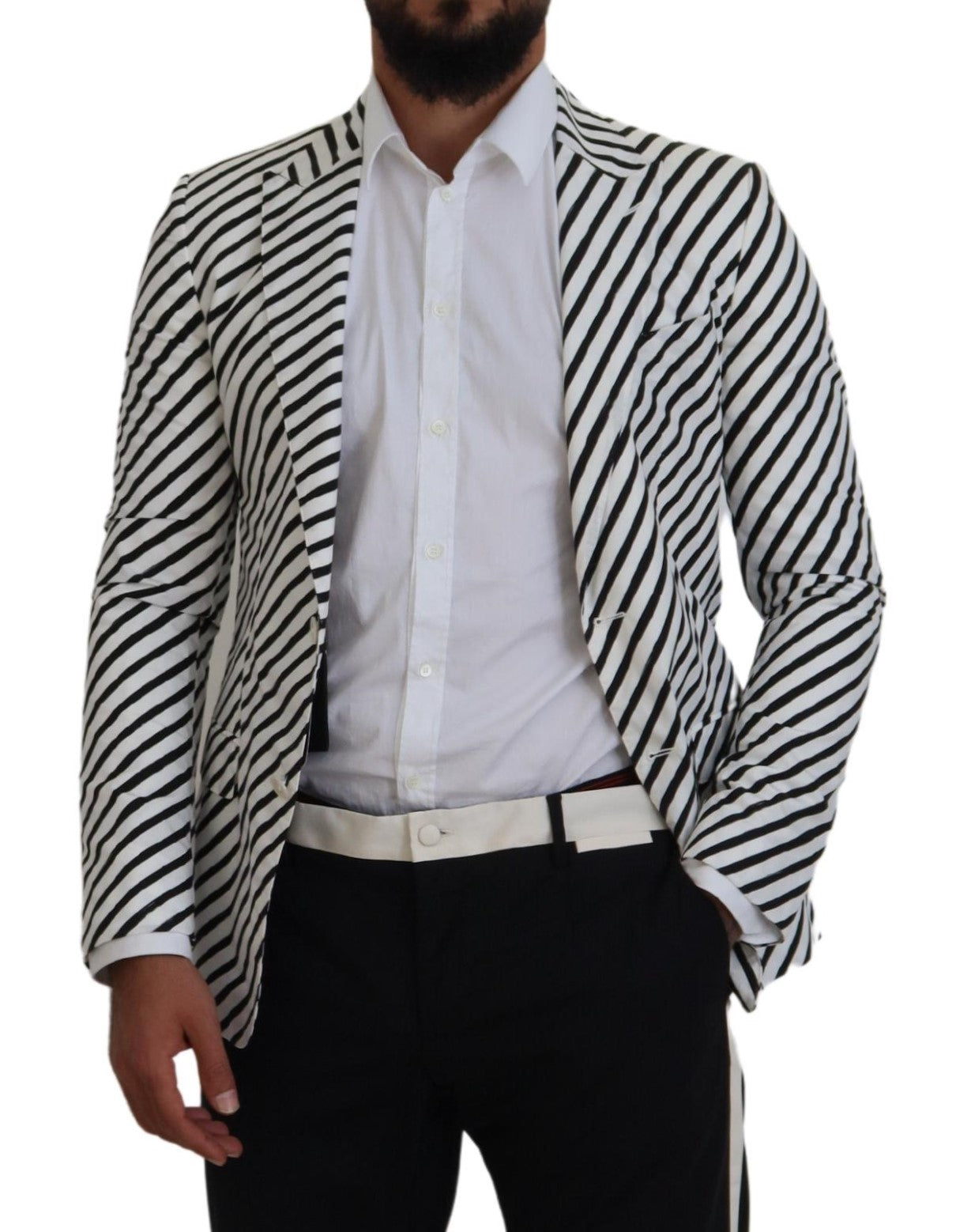 White Black Striped Slim Fit Jacket Blazer - ventzia