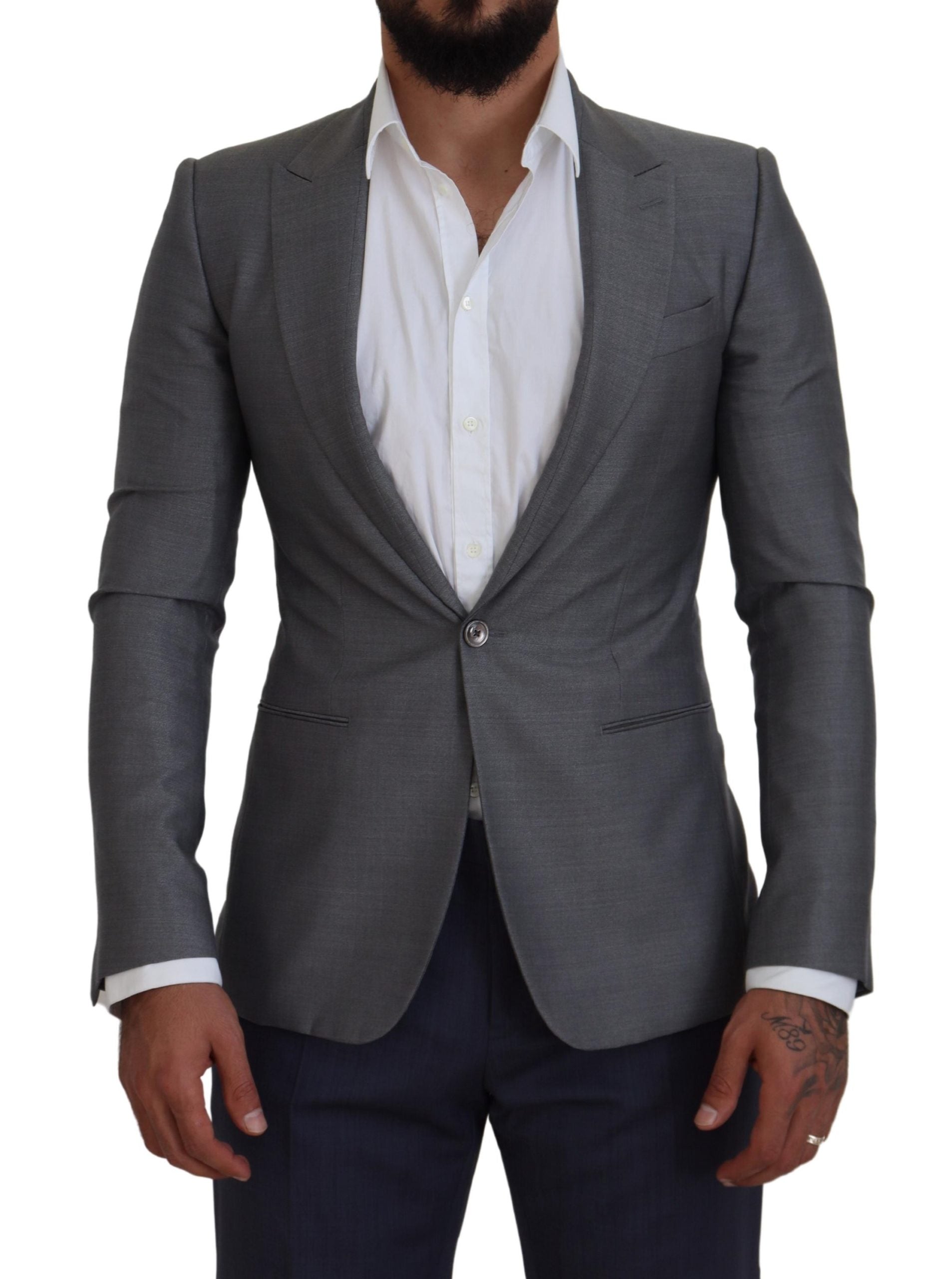 Gray Wool Silk Slim Fit Jacket Blazer - ventzia