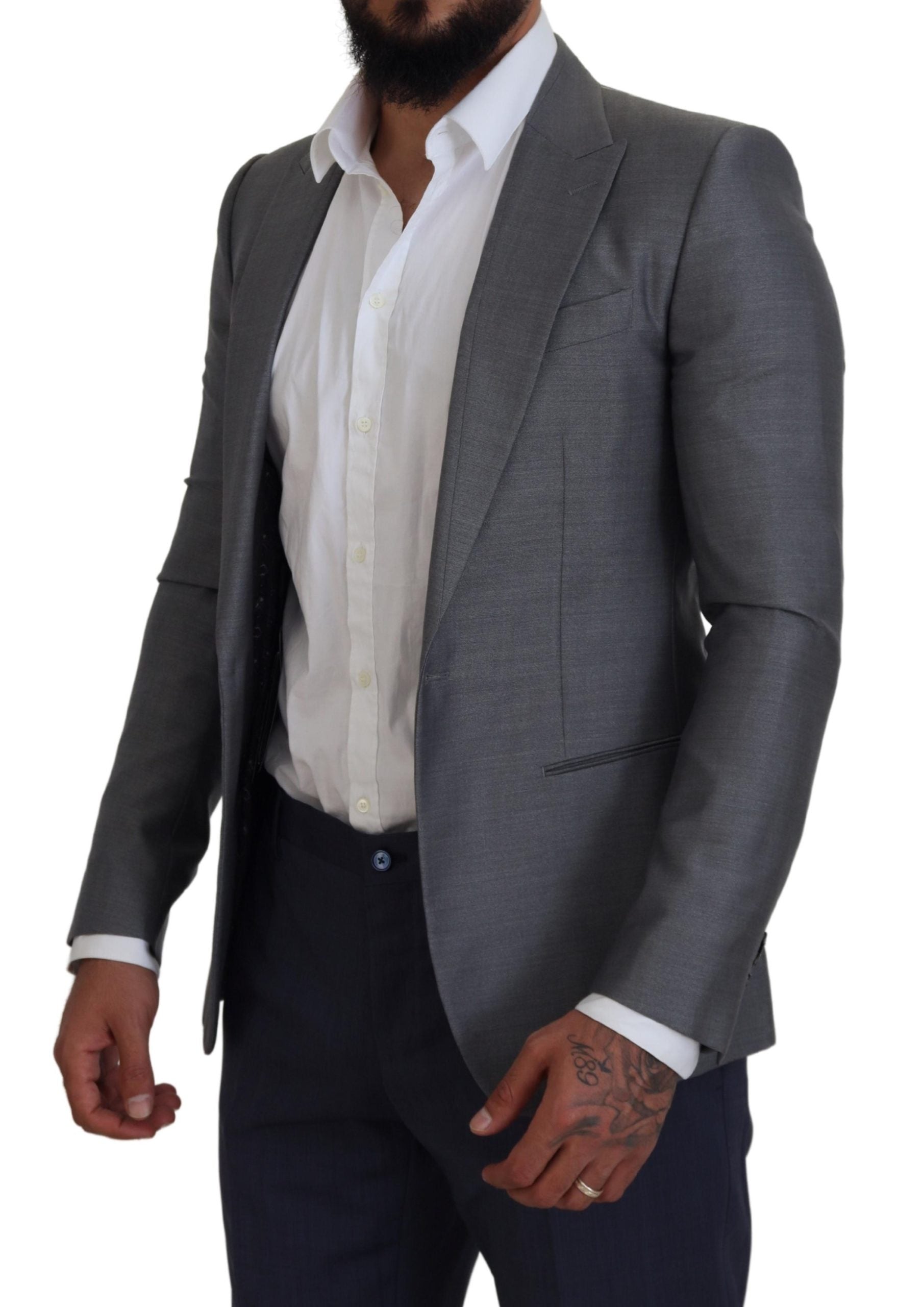 Gray Wool Silk Slim Fit Jacket Blazer - ventzia