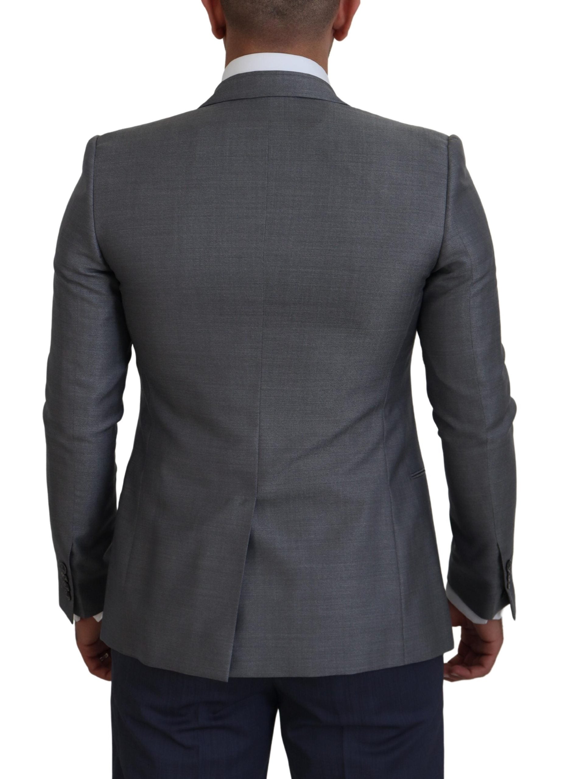Gray Wool Silk Slim Fit Jacket Blazer - ventzia