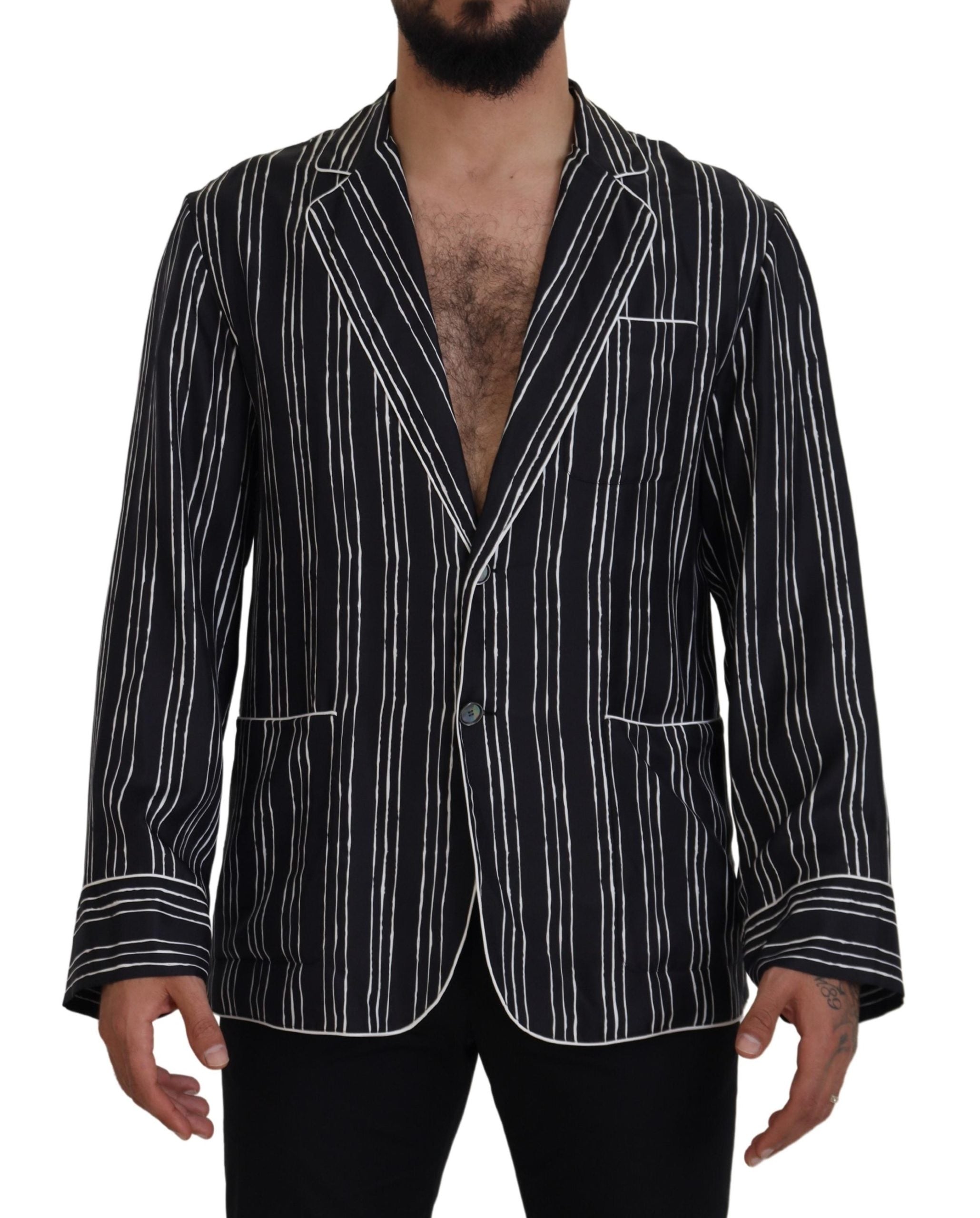 Blue Striped Silk Pajama Shirt Jacket - ventzia