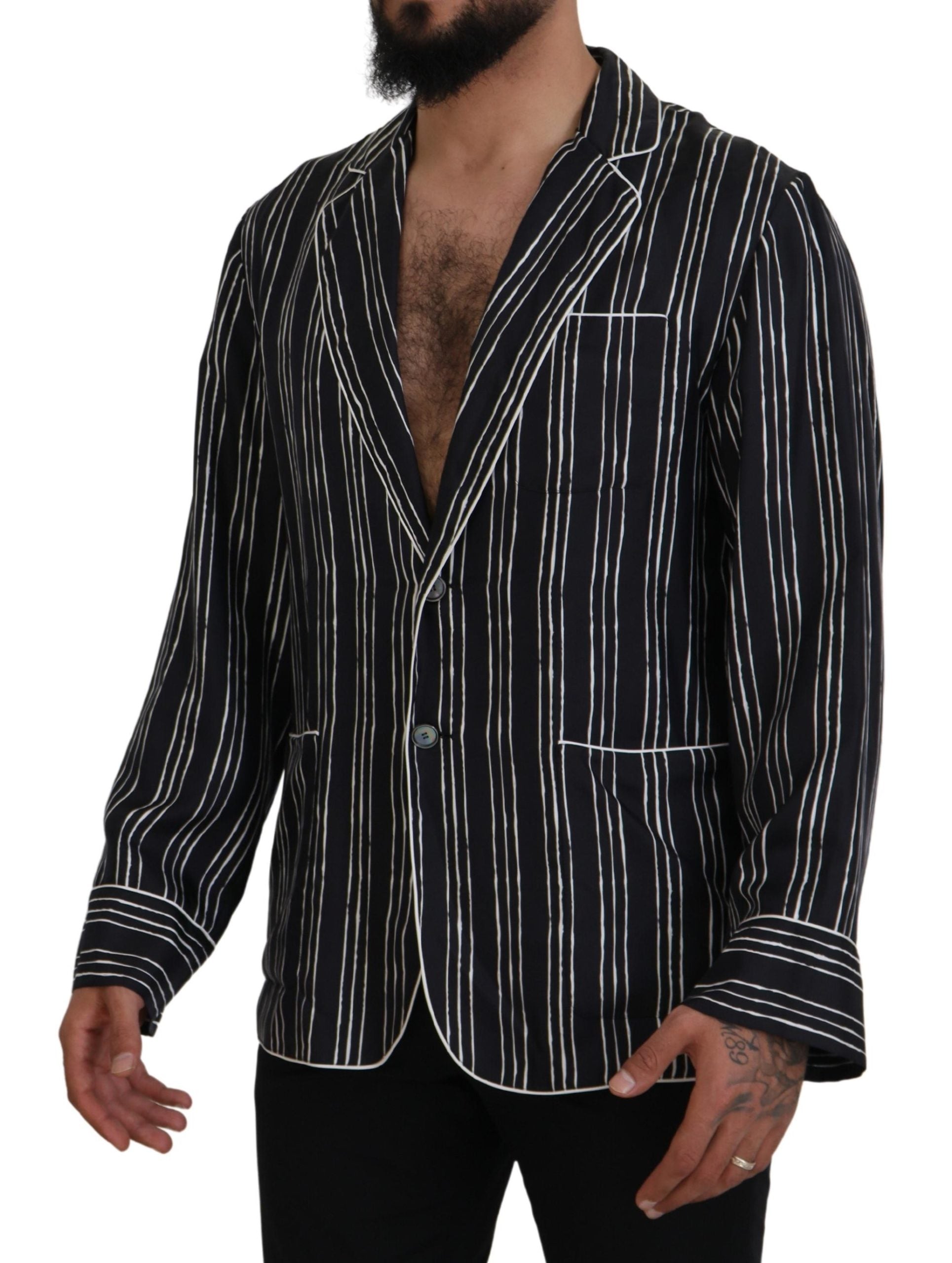Blue Striped Silk Pajama Shirt Jacket - ventzia