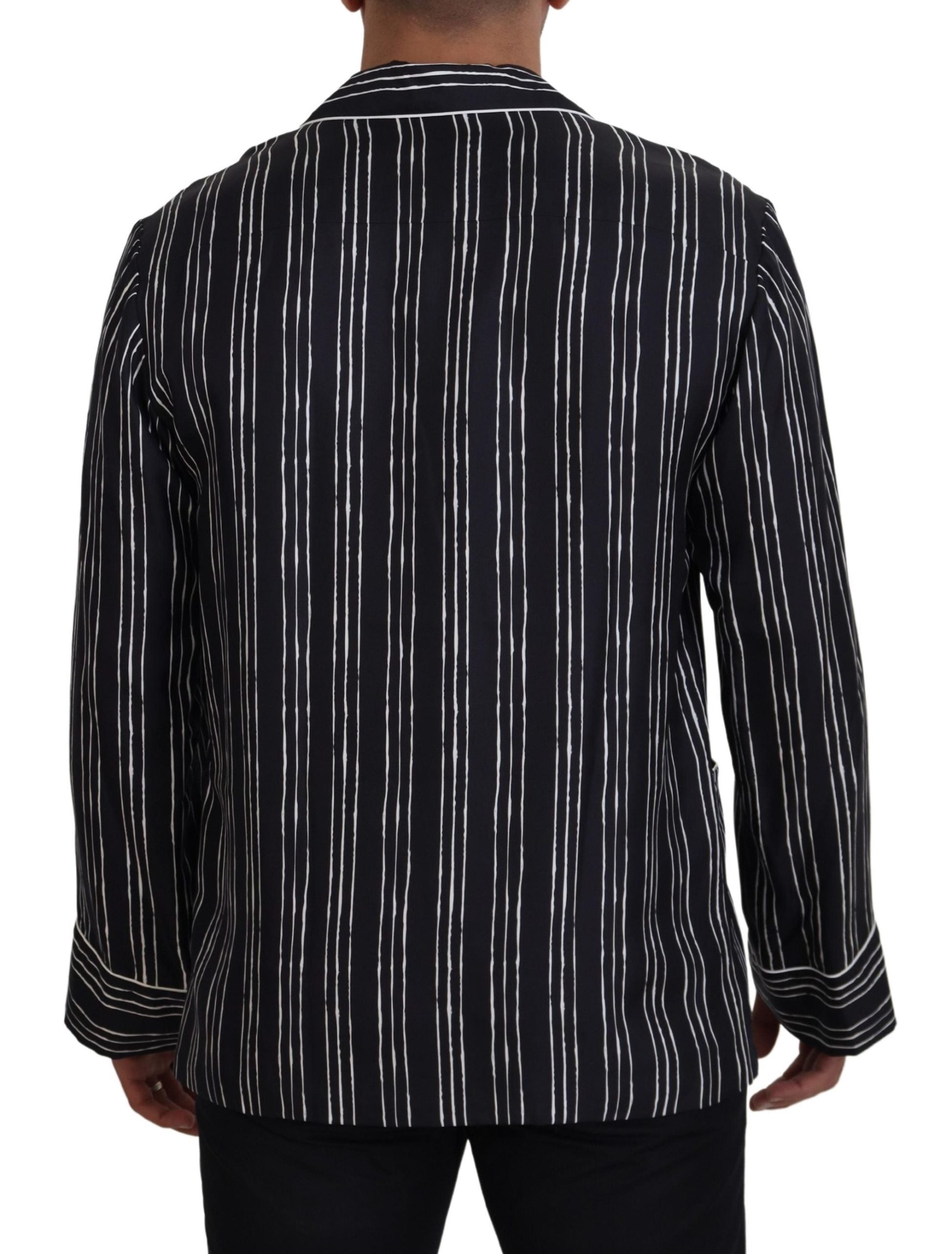 Blue Striped Silk Pajama Shirt Jacket - ventzia