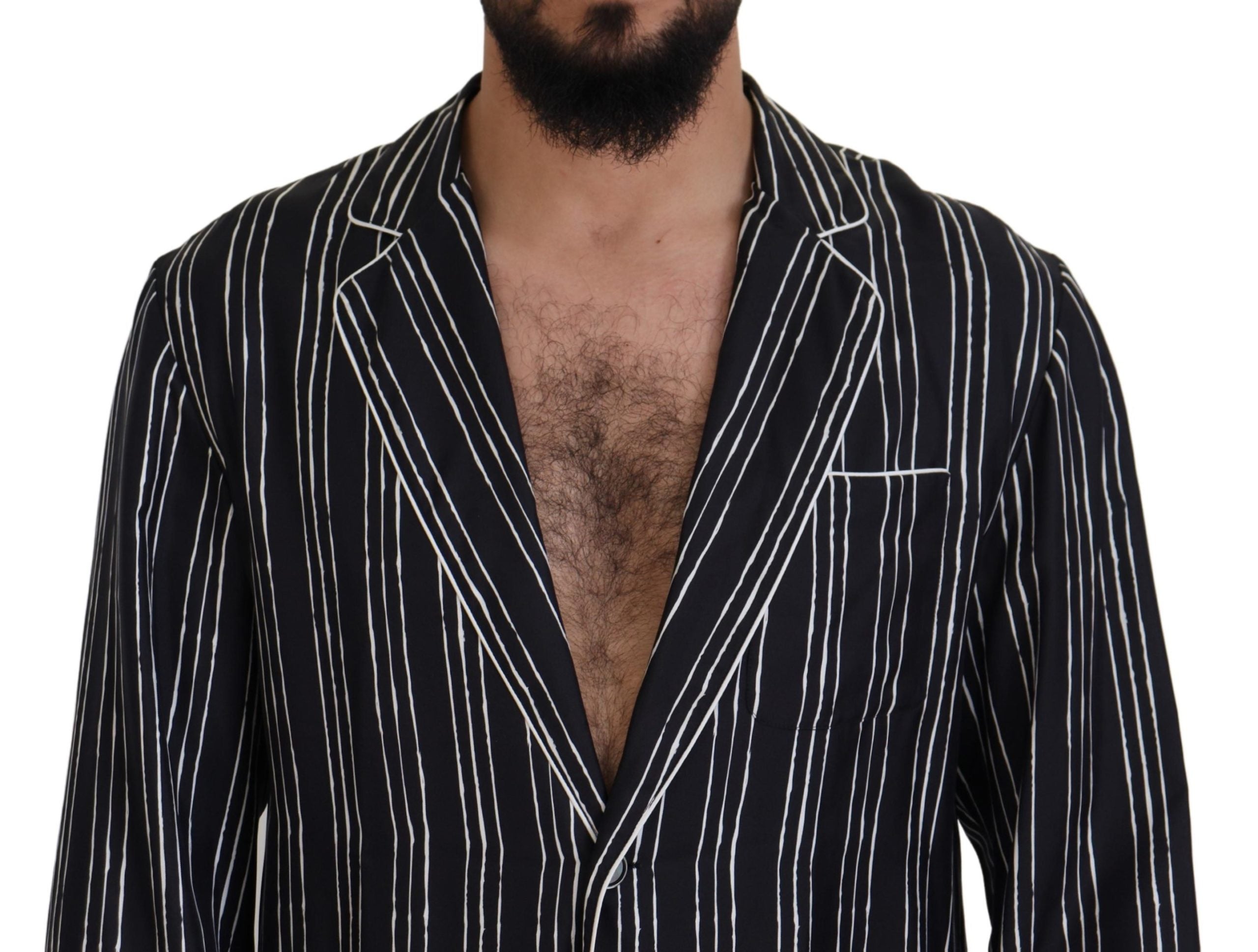 Blue Striped Silk Pajama Shirt Jacket - ventzia