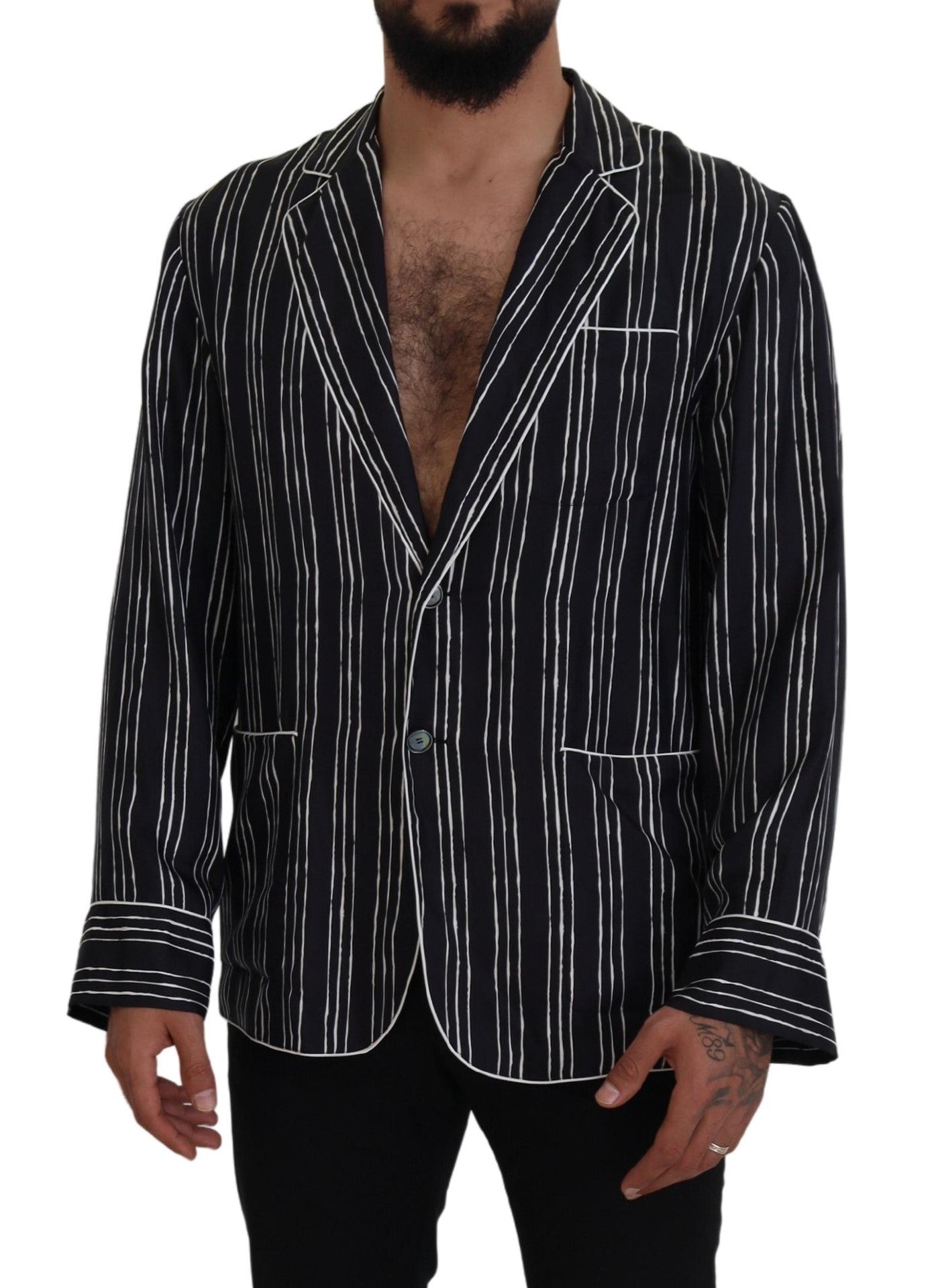 Blue Striped Silk Pajama Shirt Jacket - ventzia