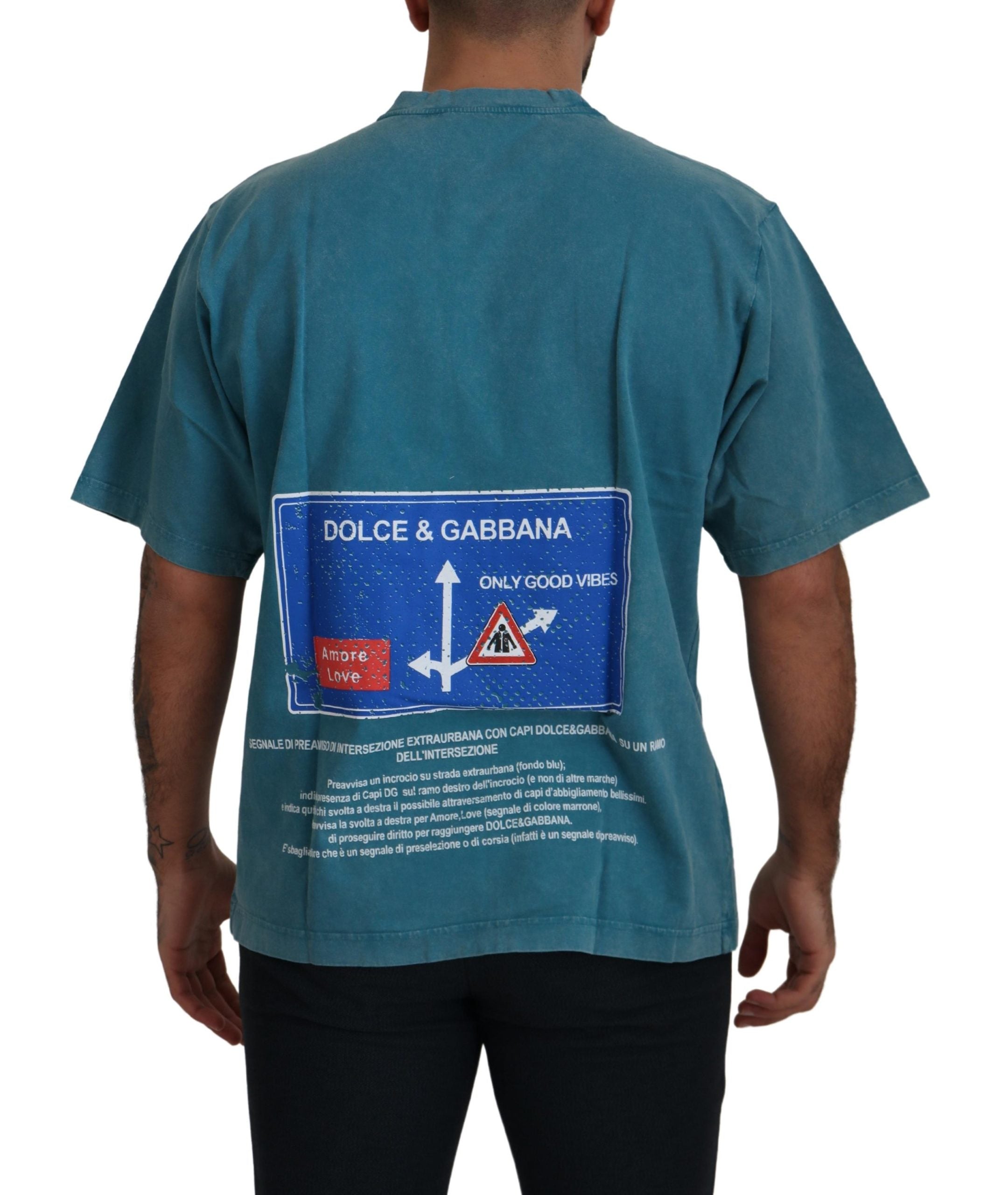 Blue Logo Print Crewneck Cotton T-shirt - ventzia