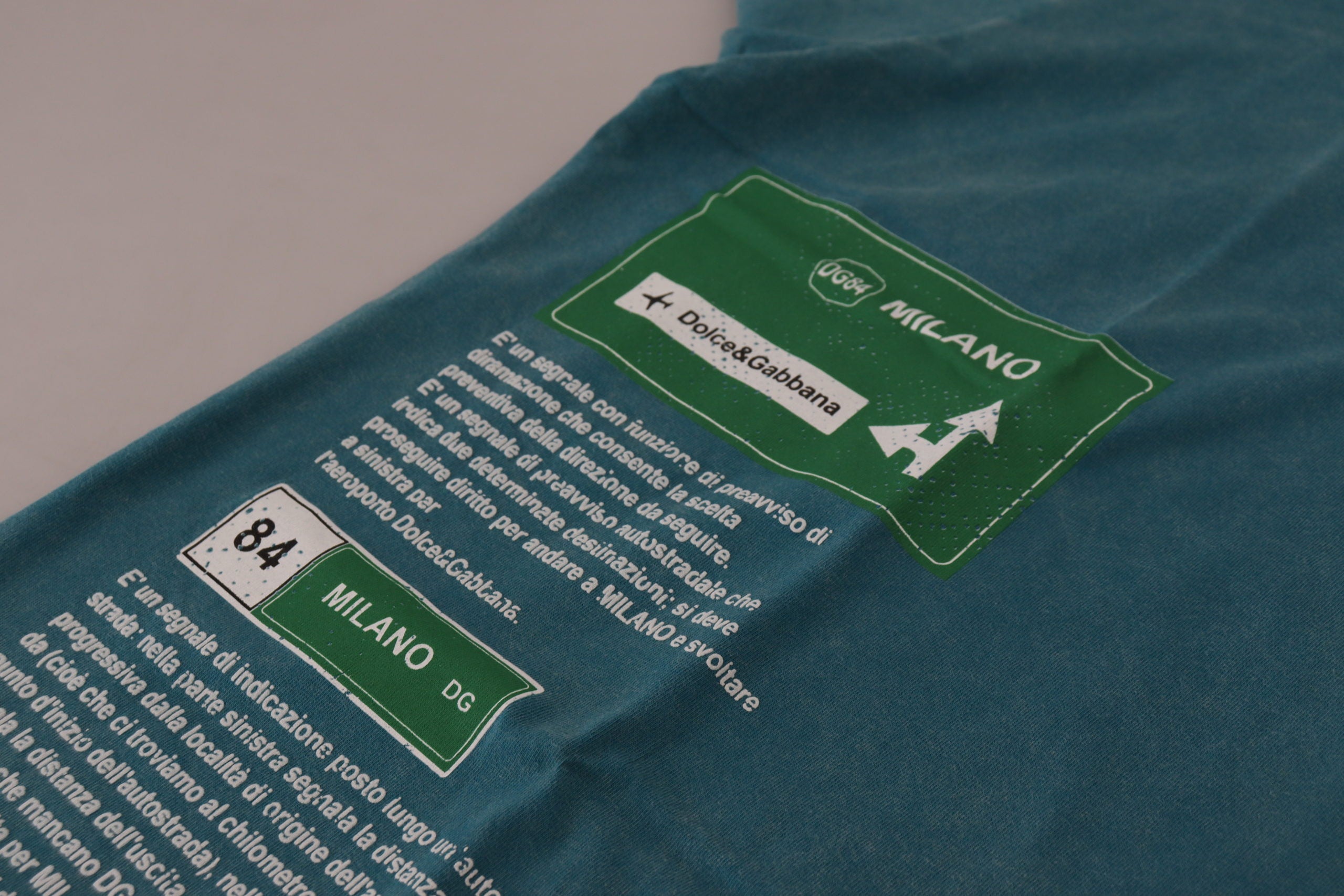 Blue Logo Print Crewneck Cotton T-shirt - ventzia