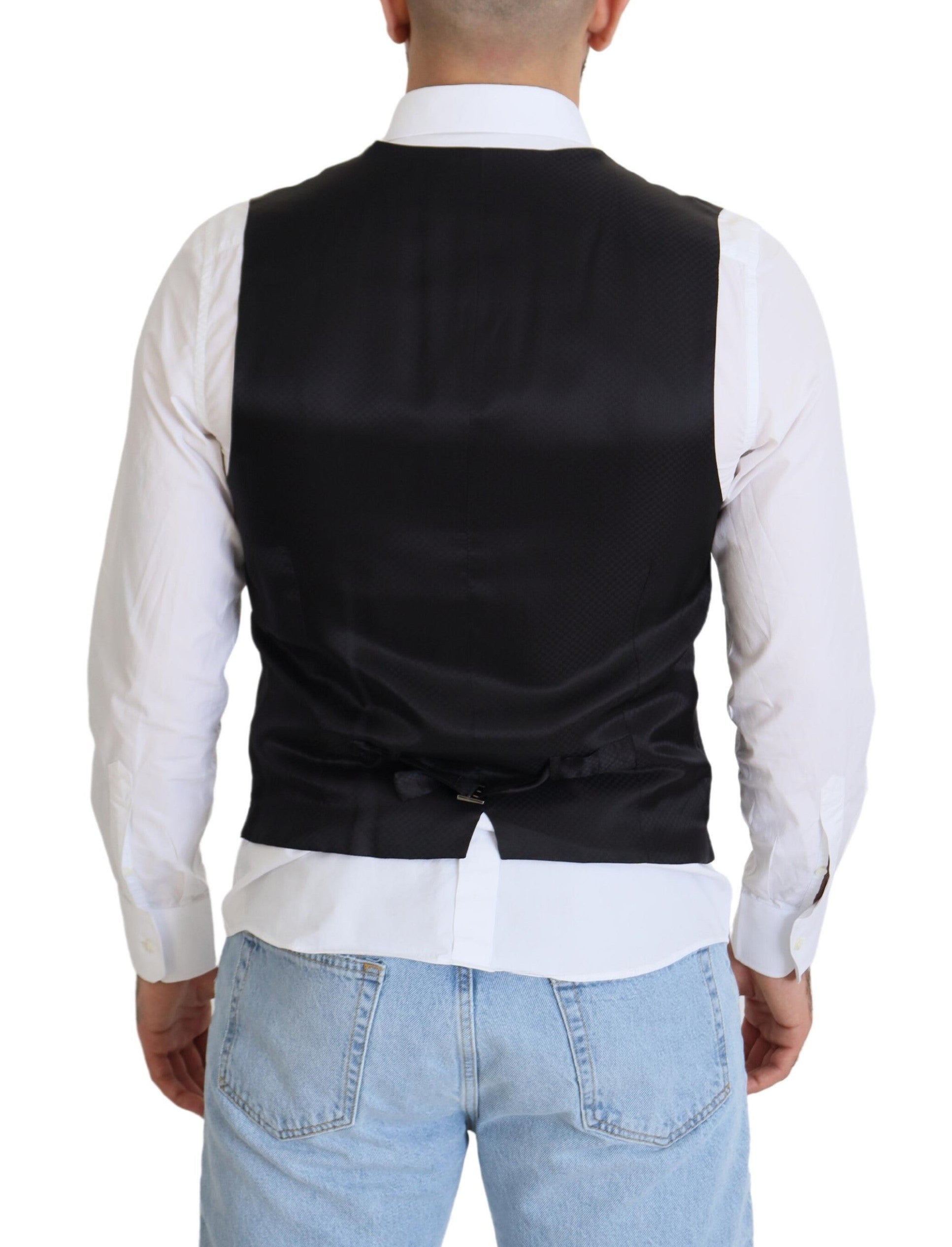 Black Wool Stretch Waistcoat Formal Vest - ventzia