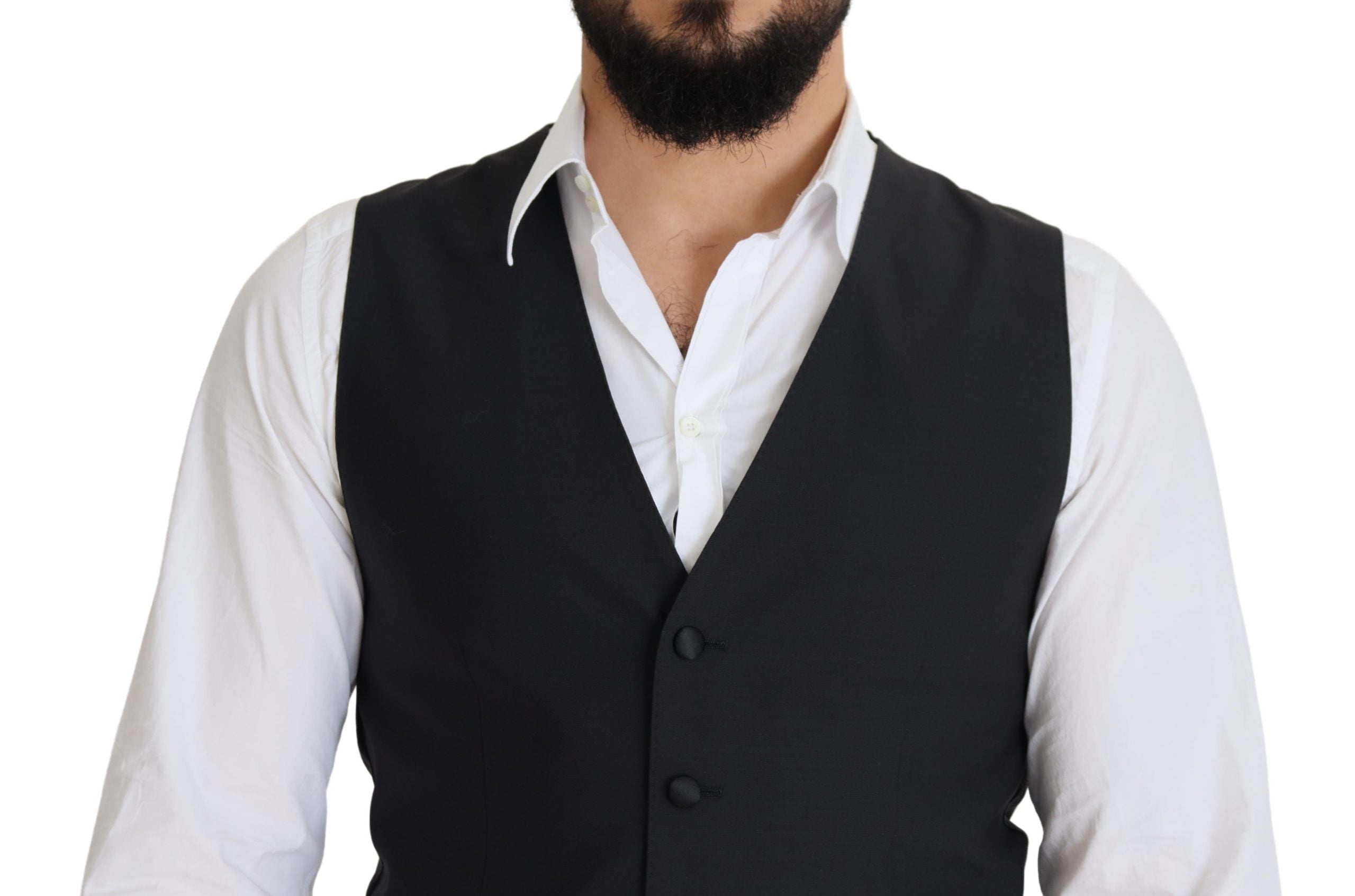 Black Wool Stretch Waistcoat Formal Vest - ventzia